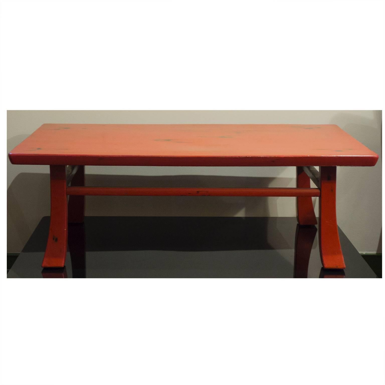 Vintage Japanese style low table in Negoro Nuri red and black lacquer finish.