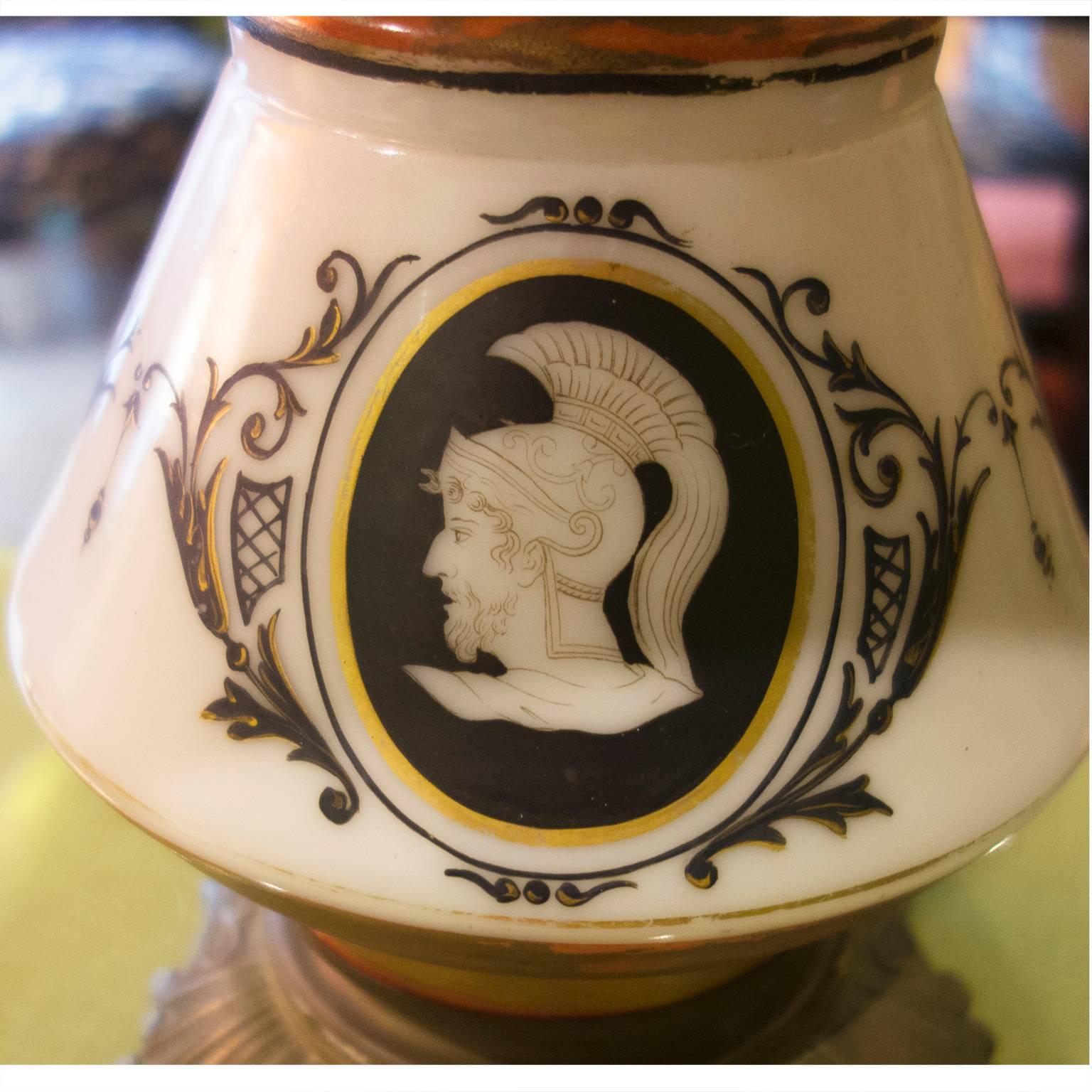 Pair of 19th Century French Porcelain Hand-Painted Cameo Lamps For Sale 3