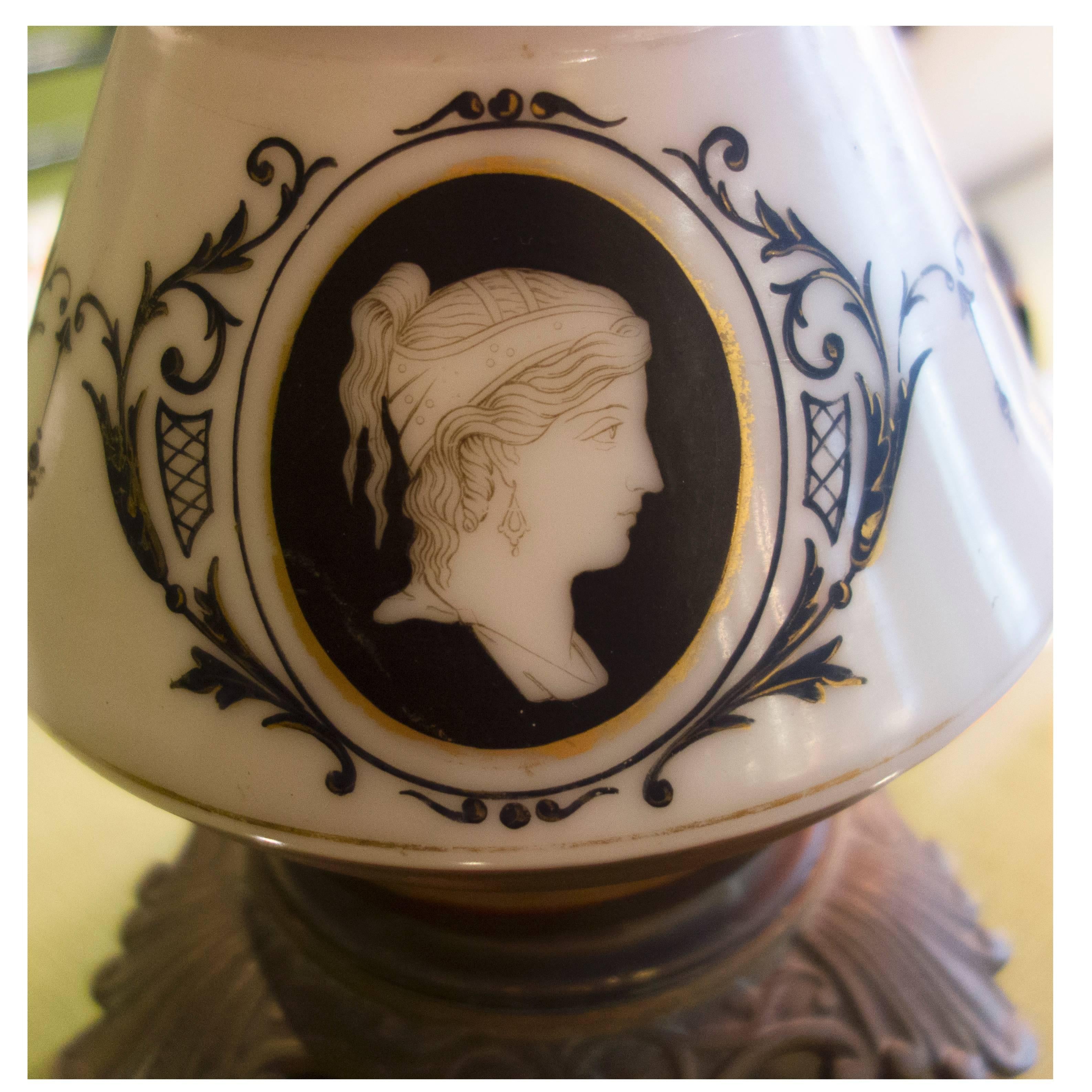 Pair of 19th Century French Porcelain Hand-Painted Cameo Lamps For Sale 2