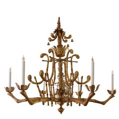 Vintage Large 1940s-1950s Gilded Faux Bamboo Chandelier