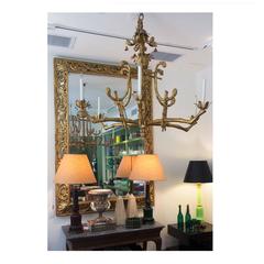 Large 1940s-1950s Gilded Faux Bamboo Chandelier