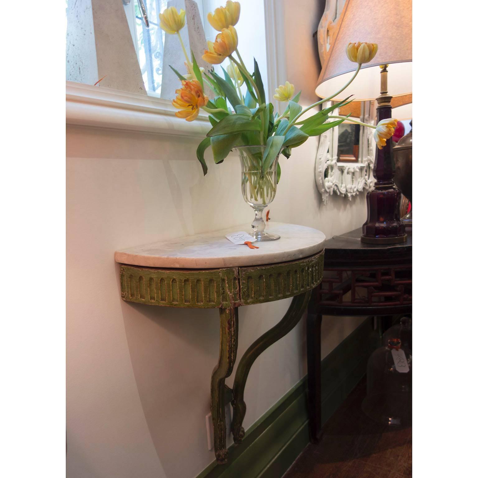 Carved 18th Century Italian Green Painted Console For Sale