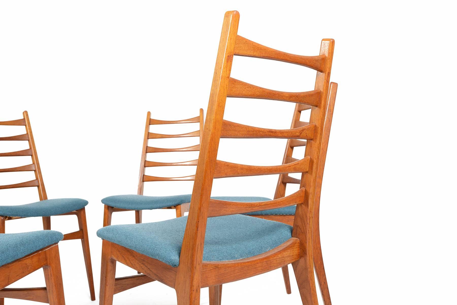 Danish Set of Six Teak Kofoed Style Ladder Back Dining Chairs