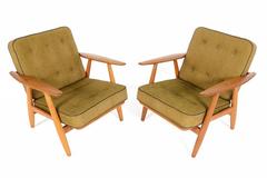 Pair of Hans Wegner Oak Cigar Arm Lounge Chair