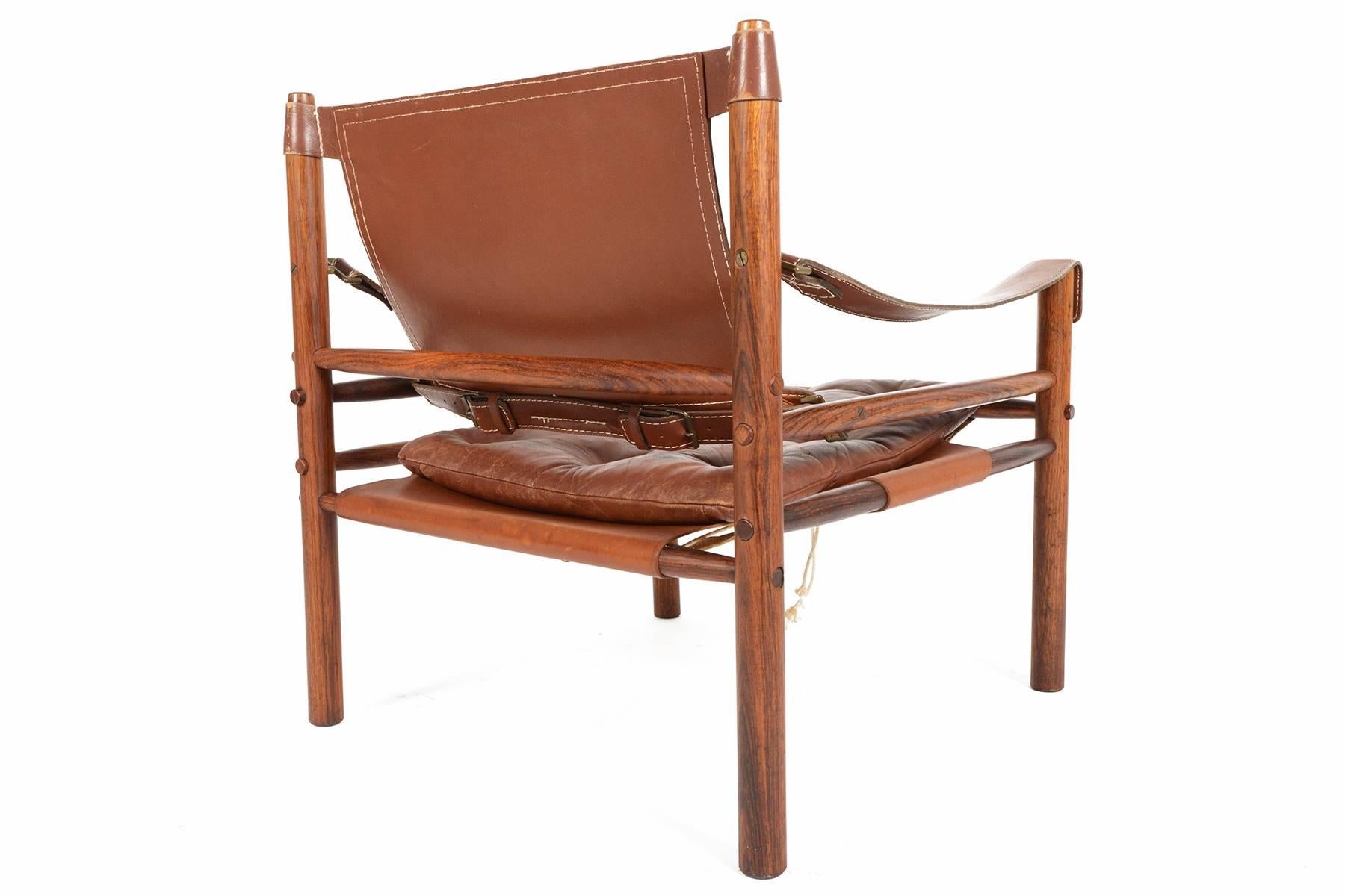 Mid-Century Modern Arne Norell Safari Chair in Rosewood and Leather