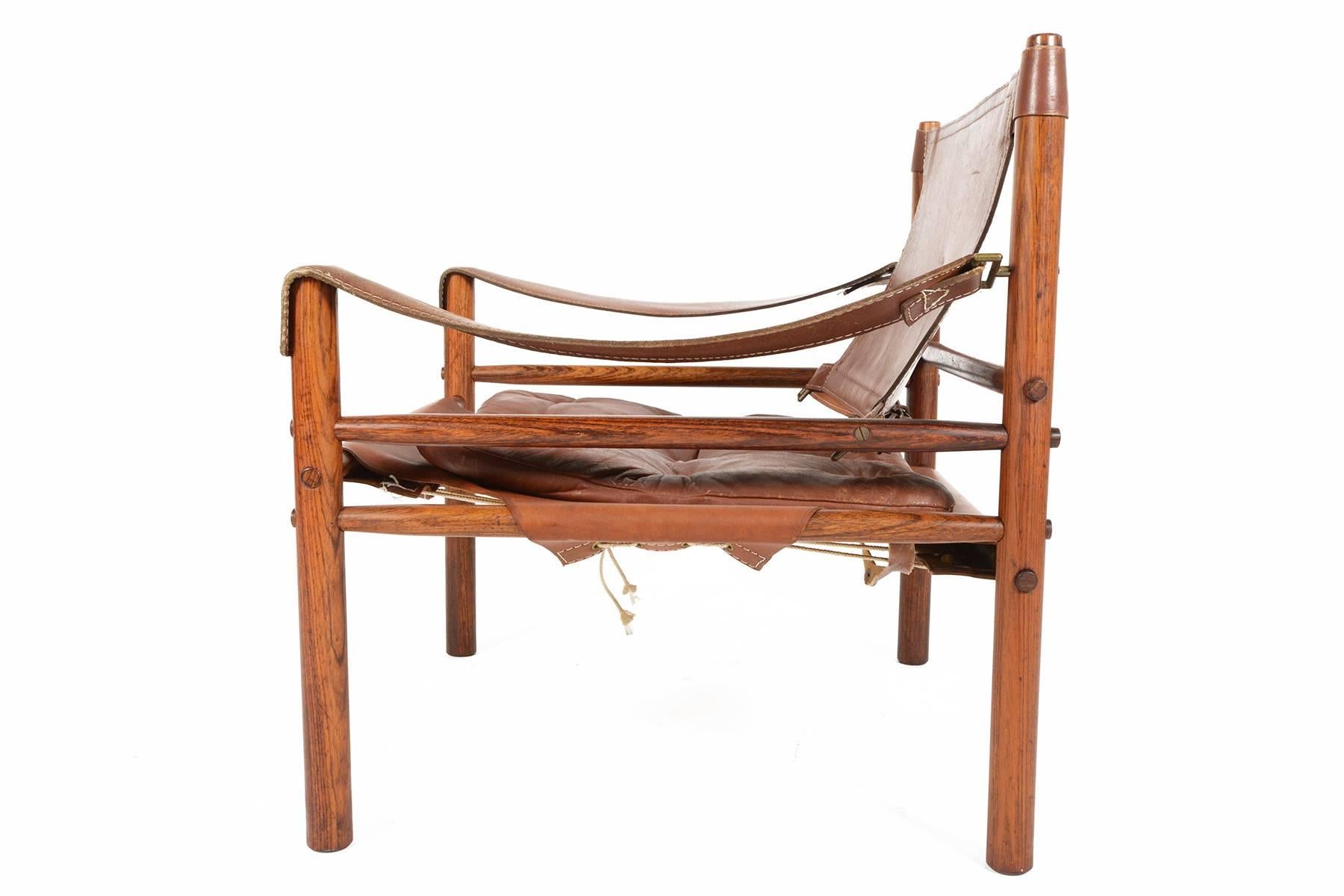 Swedish Arne Norell Safari Chair in Rosewood and Leather