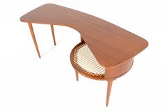 Teak Boomerang Table with Caned Rack