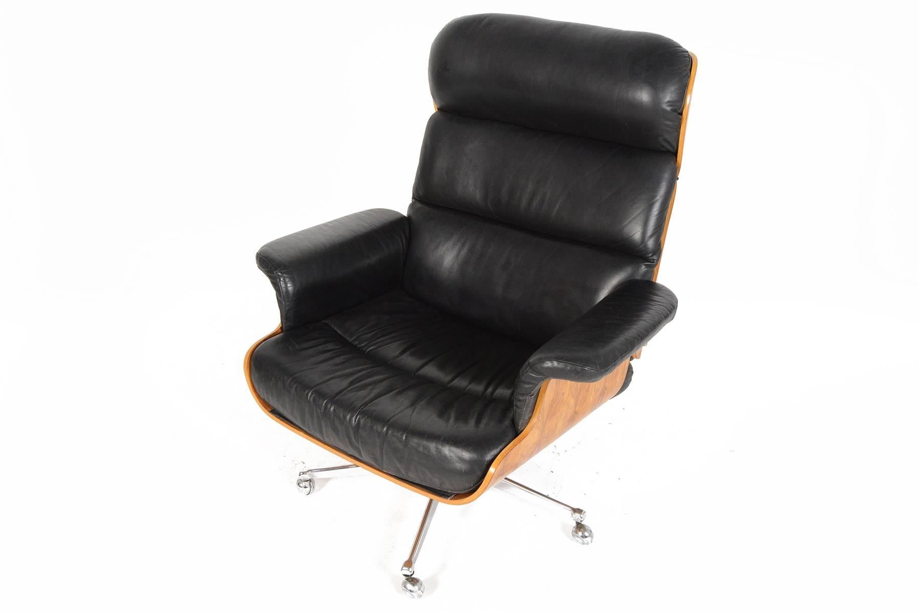 20th Century Martin Stoll Rosewood and Leather Swivel Chair with Ottoman
