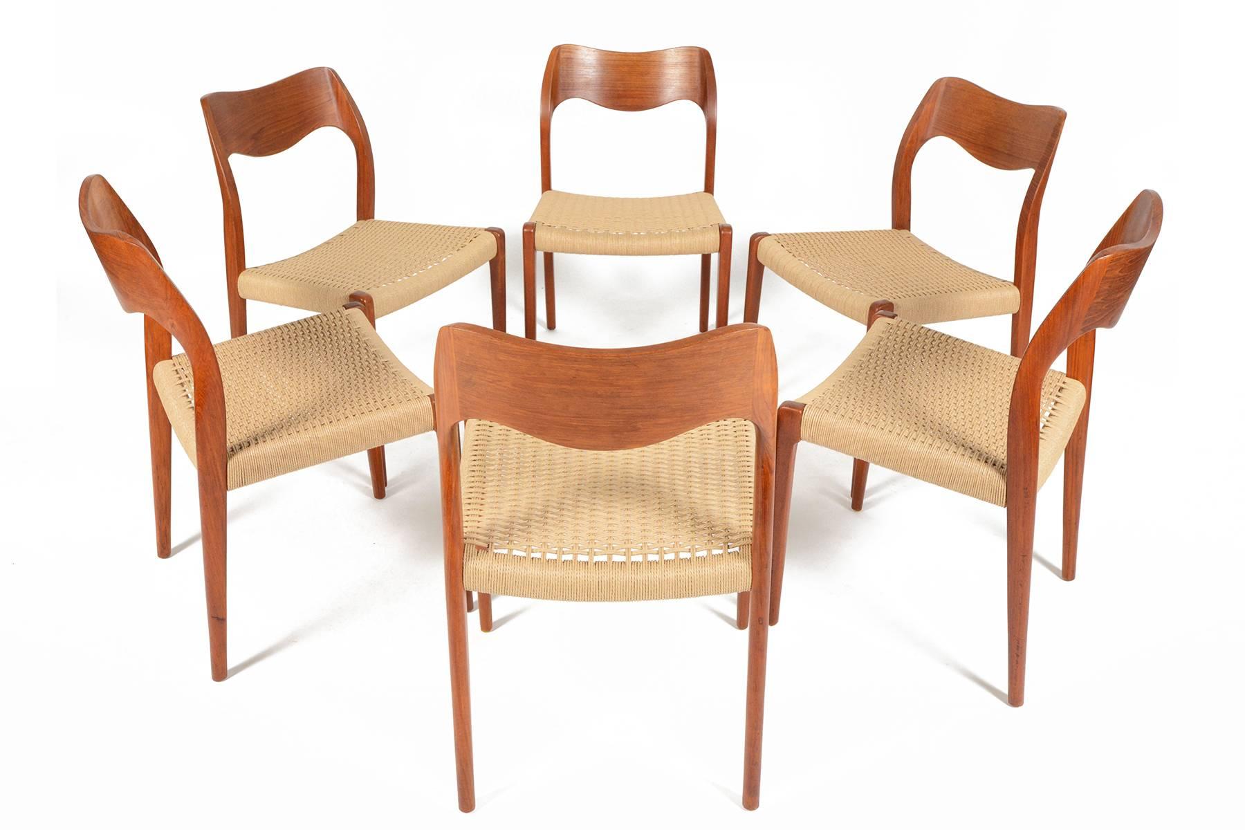 Danish Set of Six Møller Model 71 Teak Dining Chairs