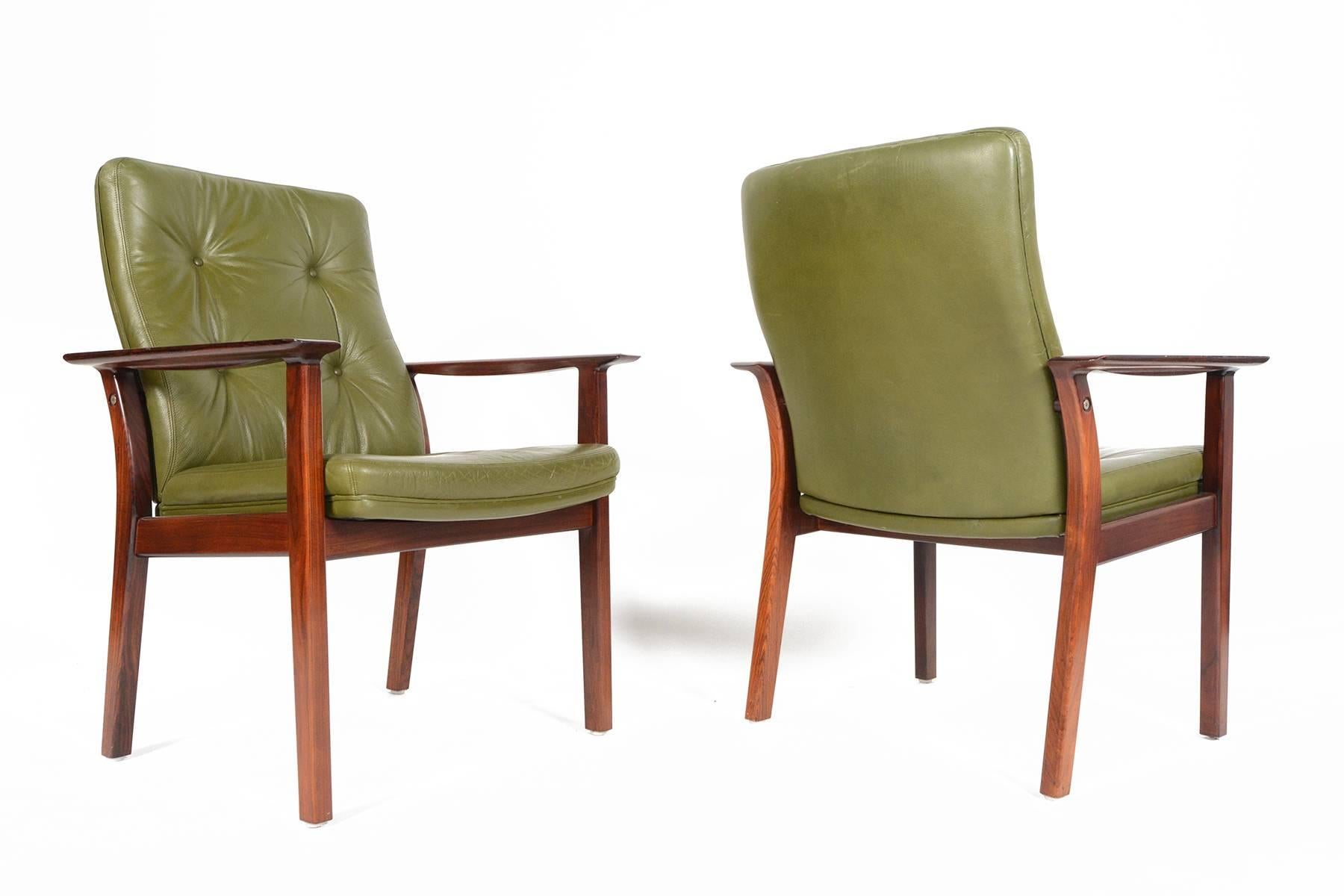 Danish Pair of Arne Vodder Rosewood and Leather Armchairs