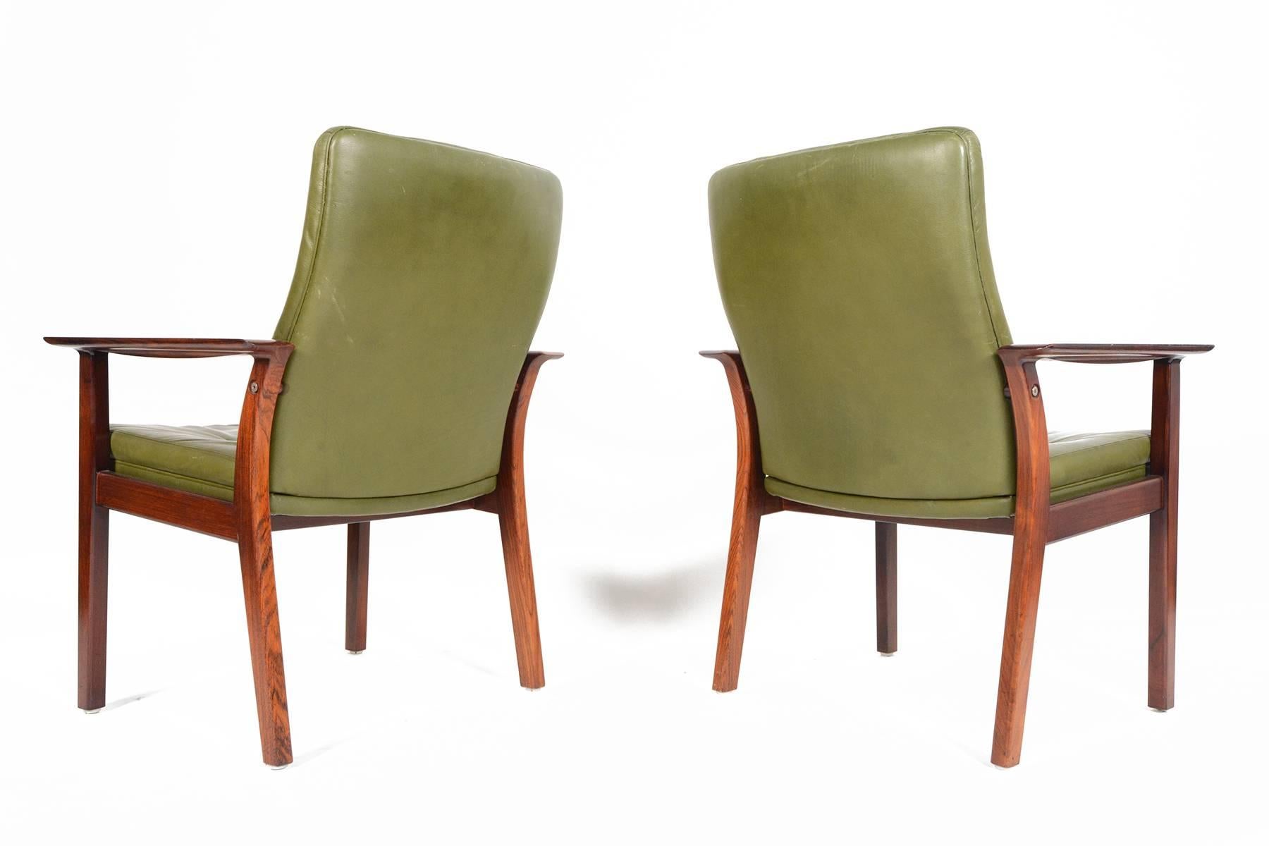 Scandinavian Modern Pair of Arne Vodder Rosewood and Leather Armchairs