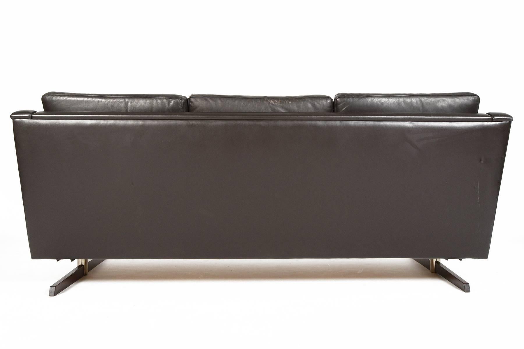 Three-Seat Rosewood and Leather Sofa 2