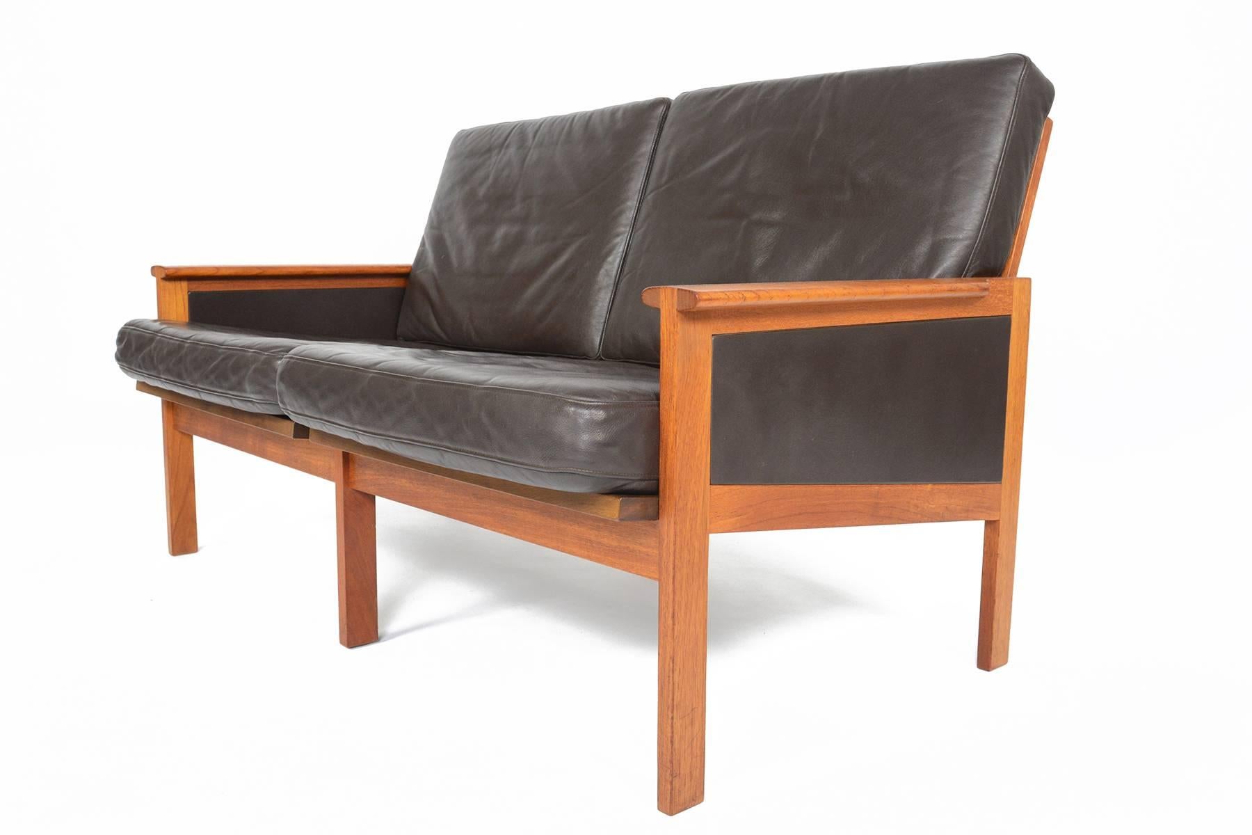 20th Century Illum Wikkelsø Capella Model Loveseat in Teak + Leather