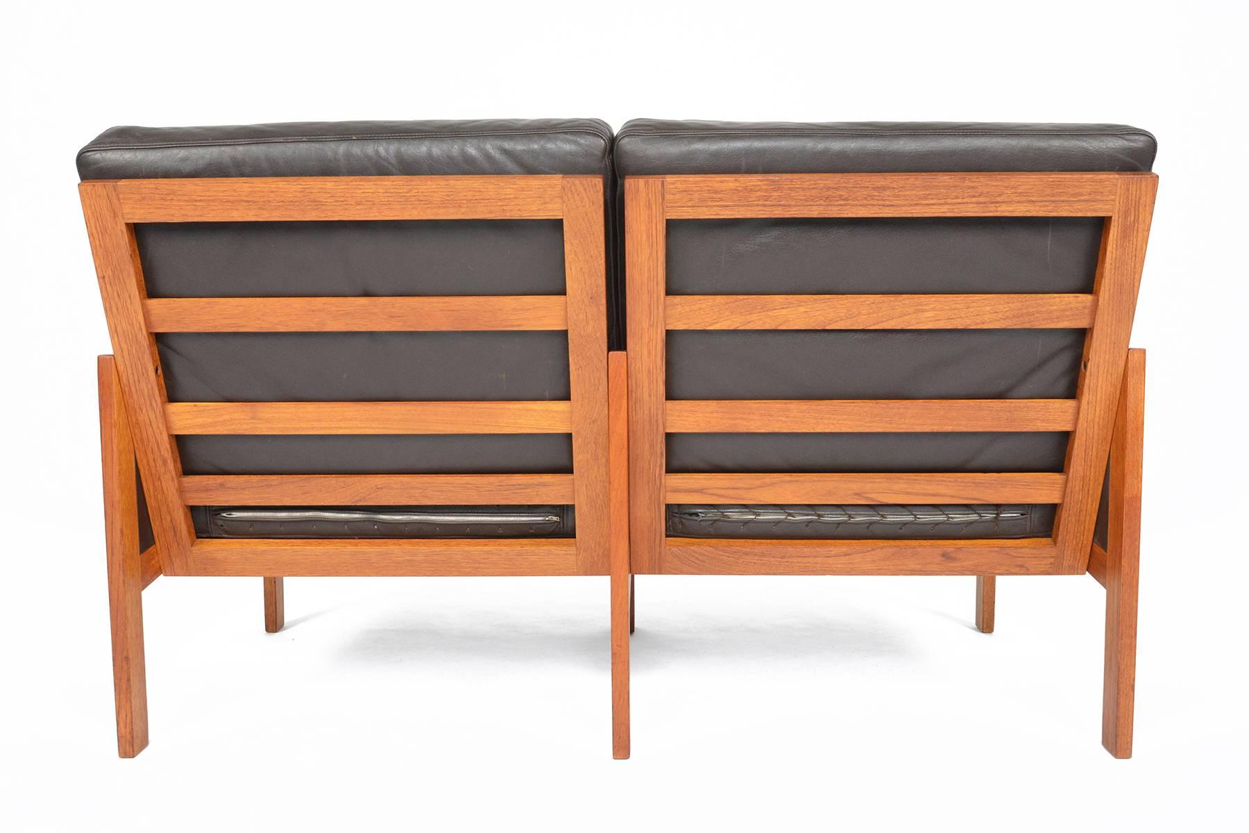 Illum Wikkelsø Capella Model Loveseat in Teak + Leather 3