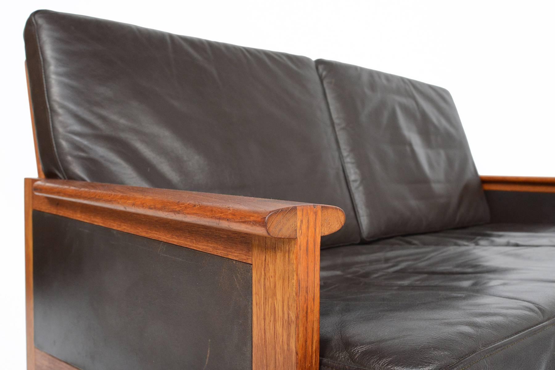 Illum Wikkelsø Capella Model Loveseat in Teak + Leather 4