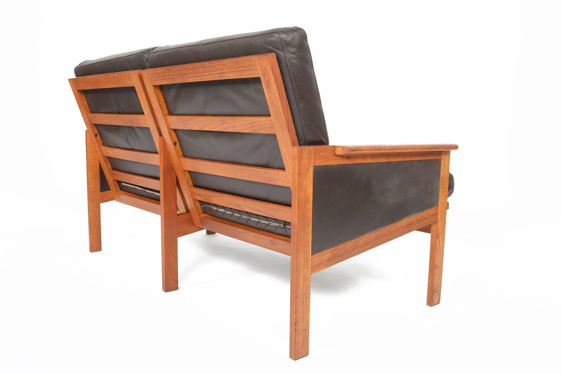 Illum Wikkelsø Capella Model Loveseat in Teak + Leather 2