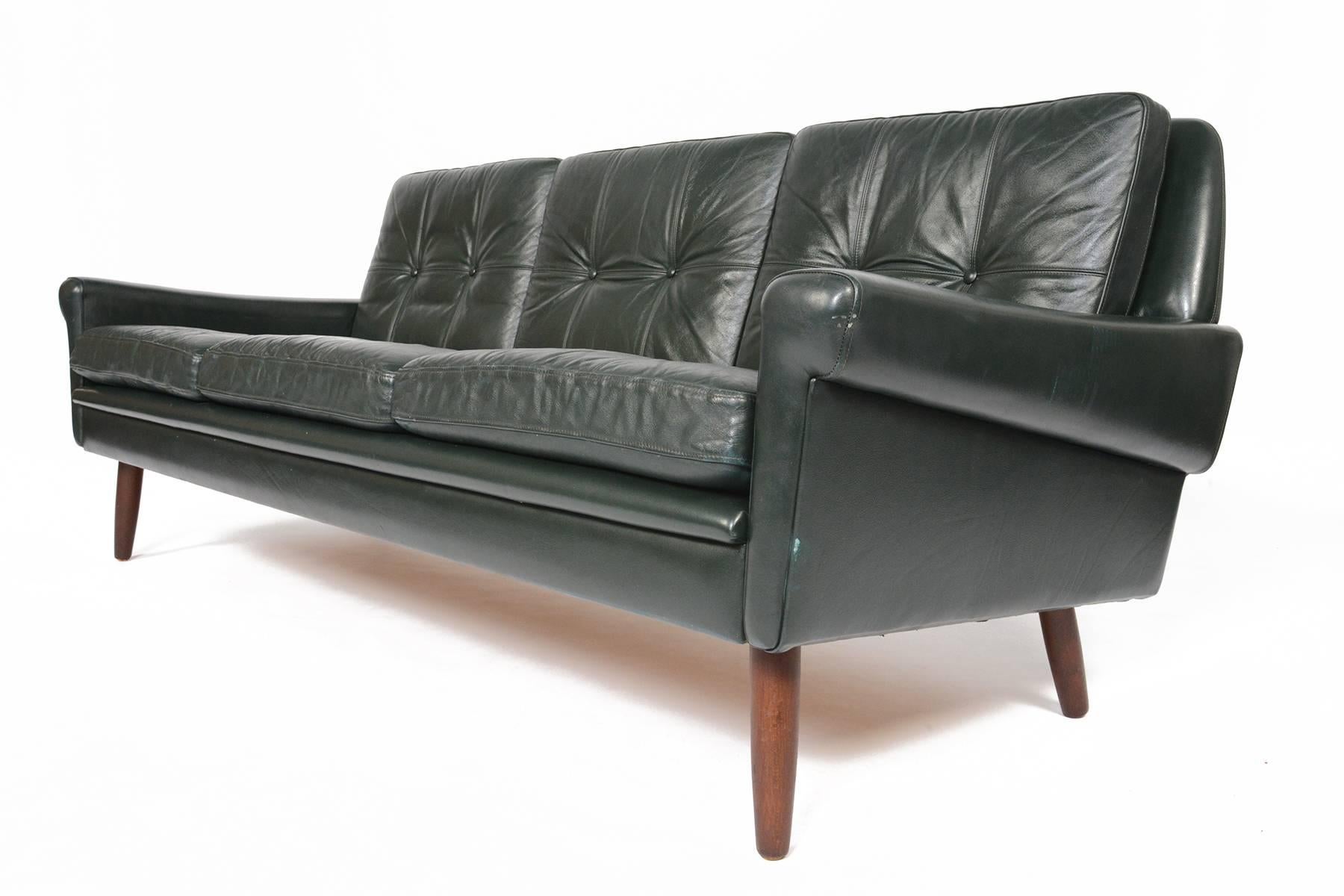 Scandinavian Modern Svend Skipper Dark Green Leather Sofa