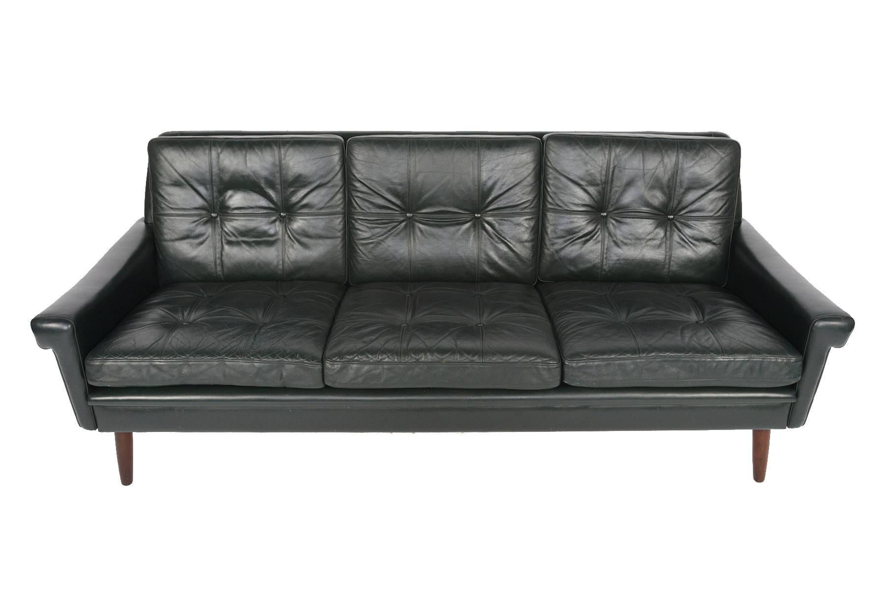 Danish Svend Skipper Dark Green Leather Sofa