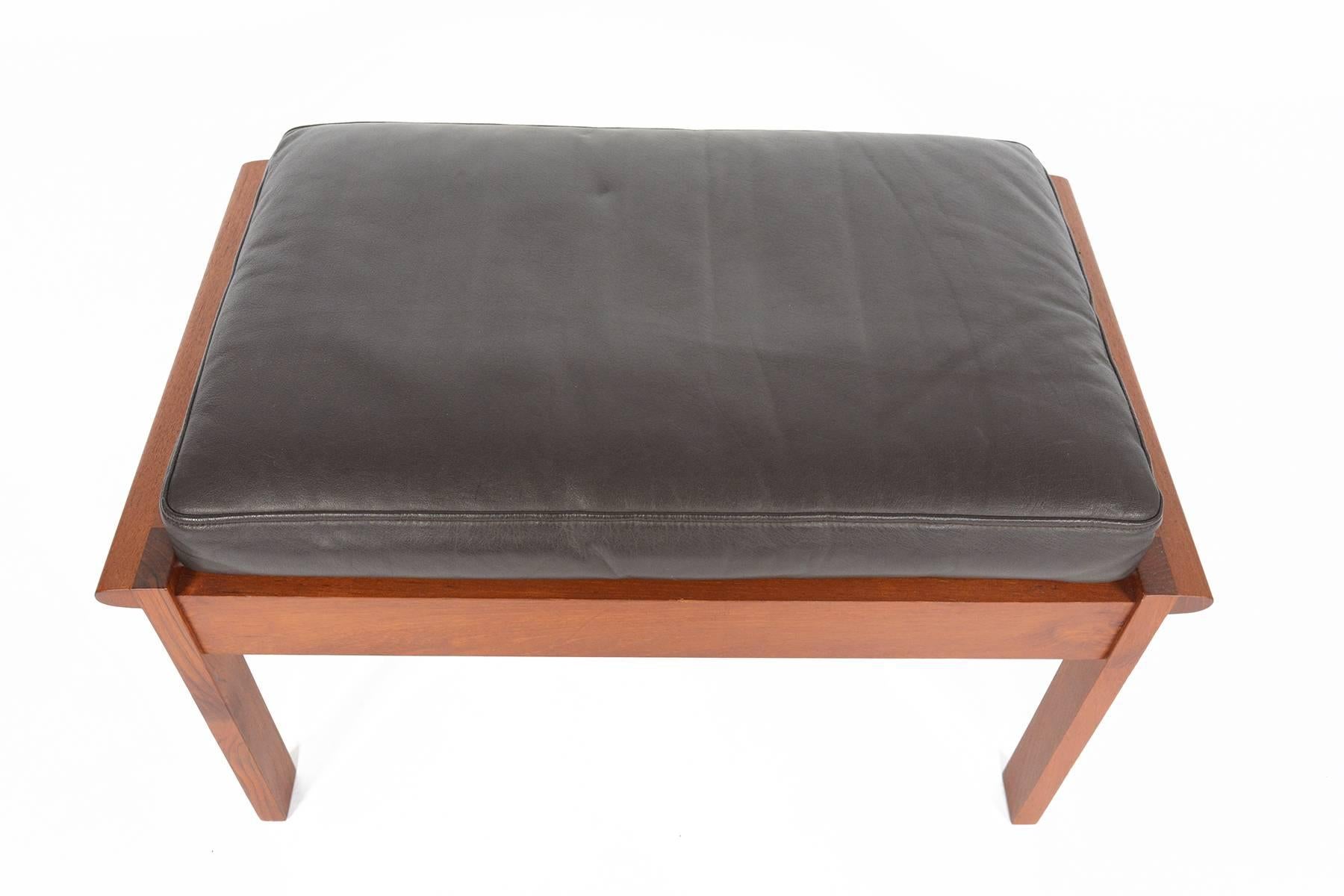 Danish Illum Wikkelsø Capella Model Ottoman in Teak and Leather