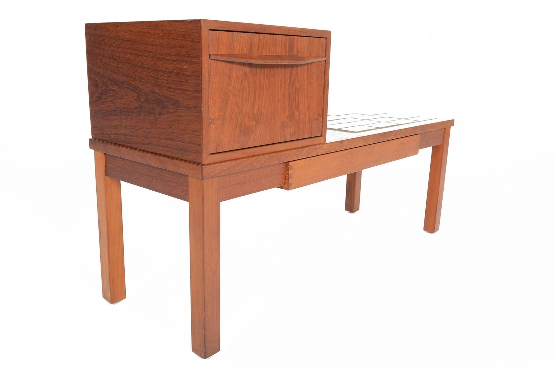 Danish Modern Teak and Tile Telephone Bench In Excellent Condition In Berkeley, CA