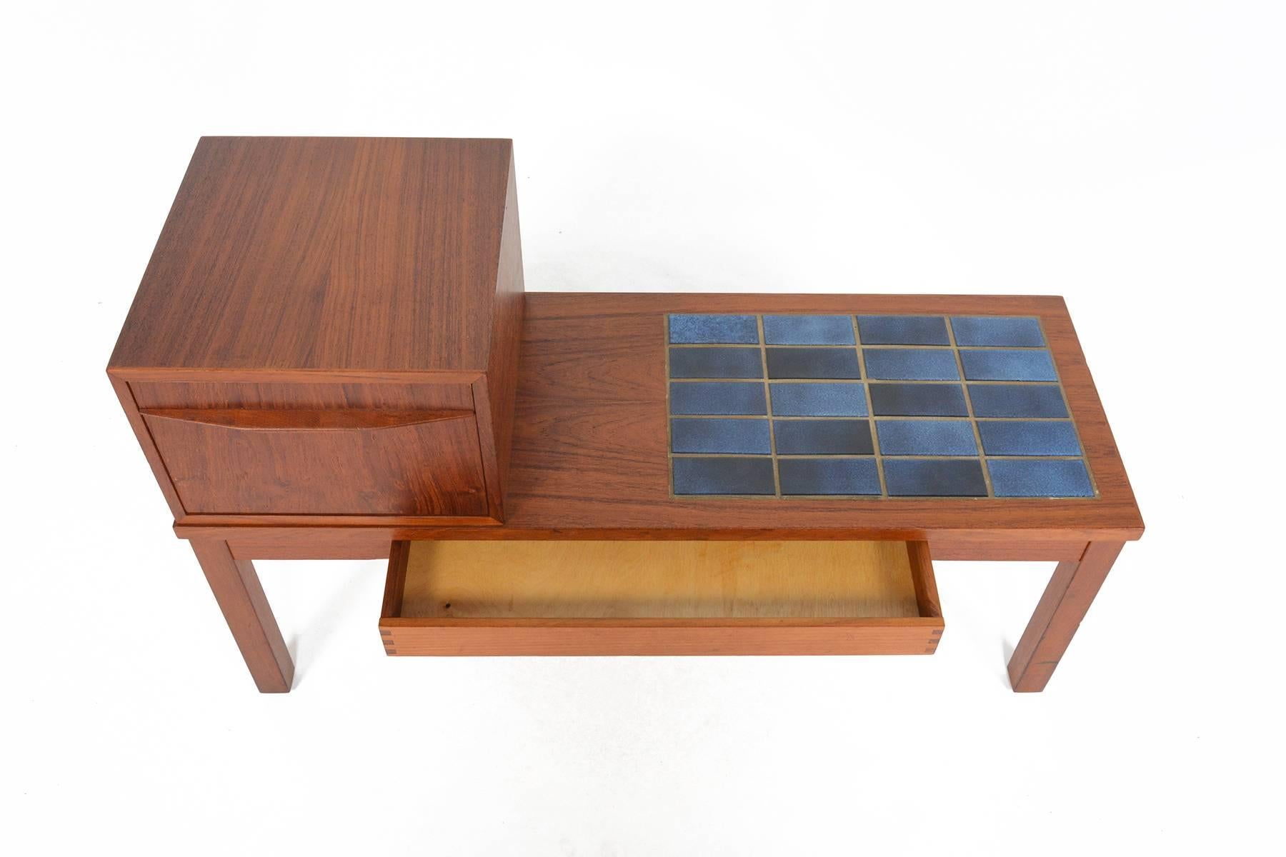 Danish Modern Teak and Tile Telephone Bench 1