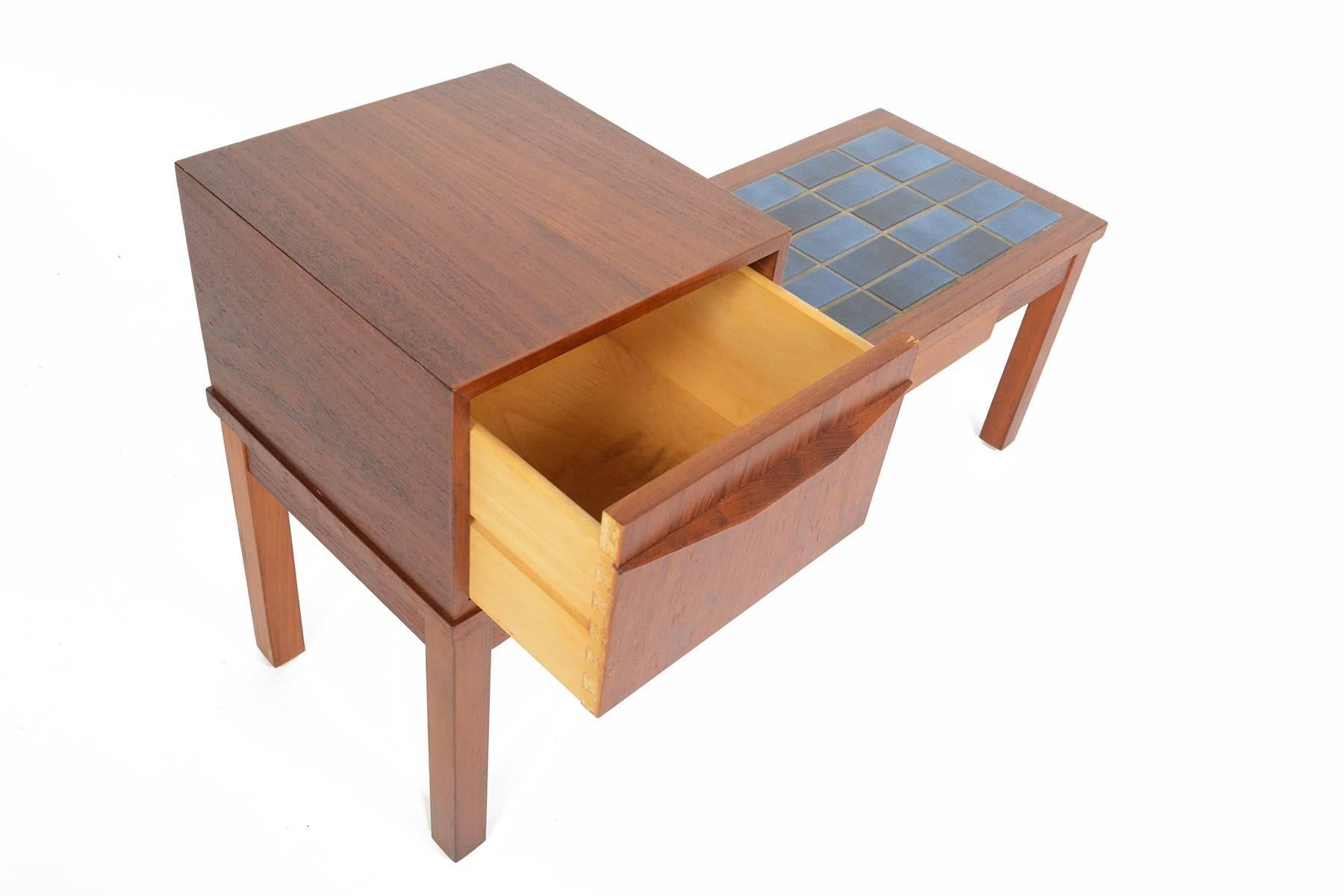 20th Century Danish Modern Teak and Tile Telephone Bench