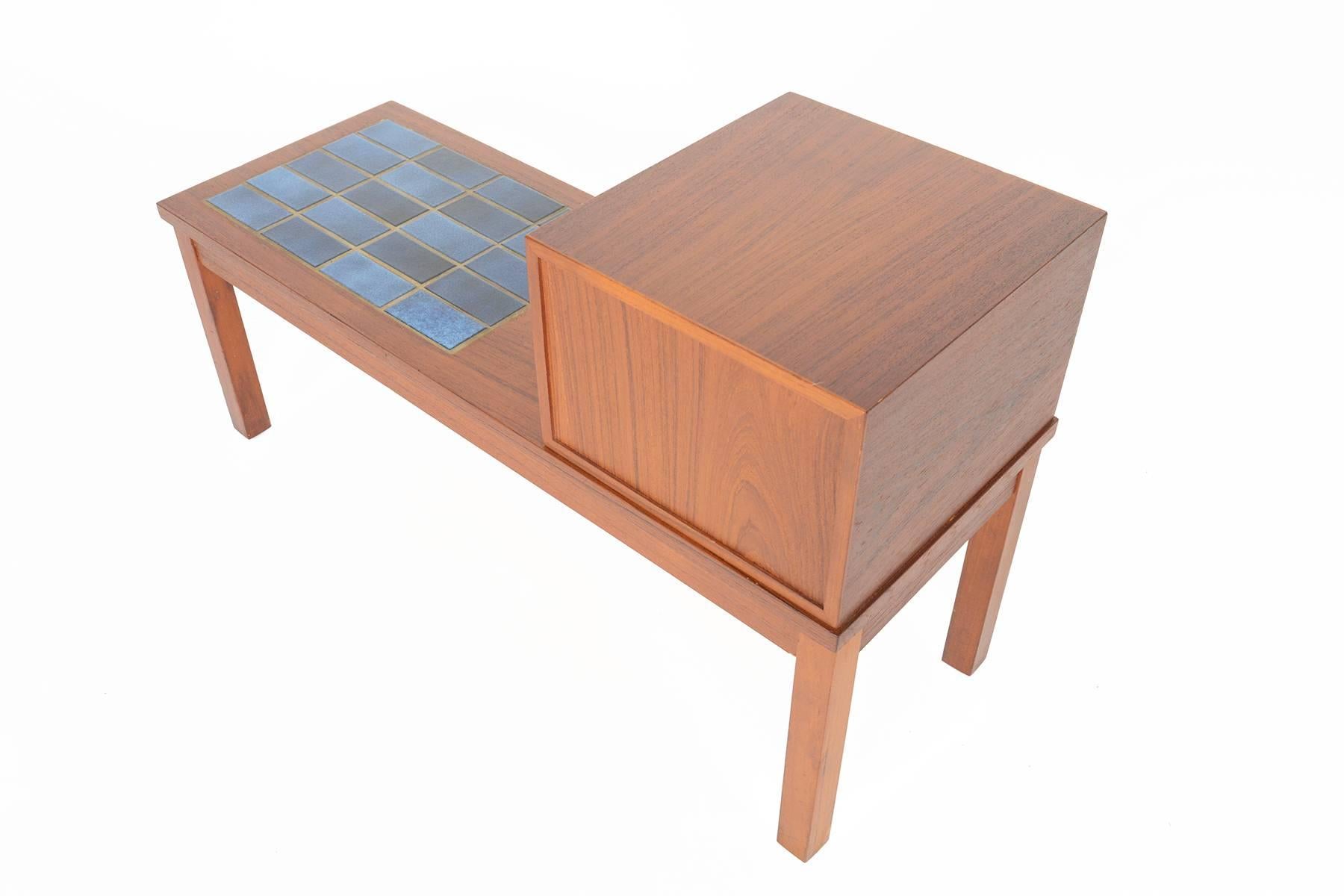 Danish Modern Teak and Tile Telephone Bench 3