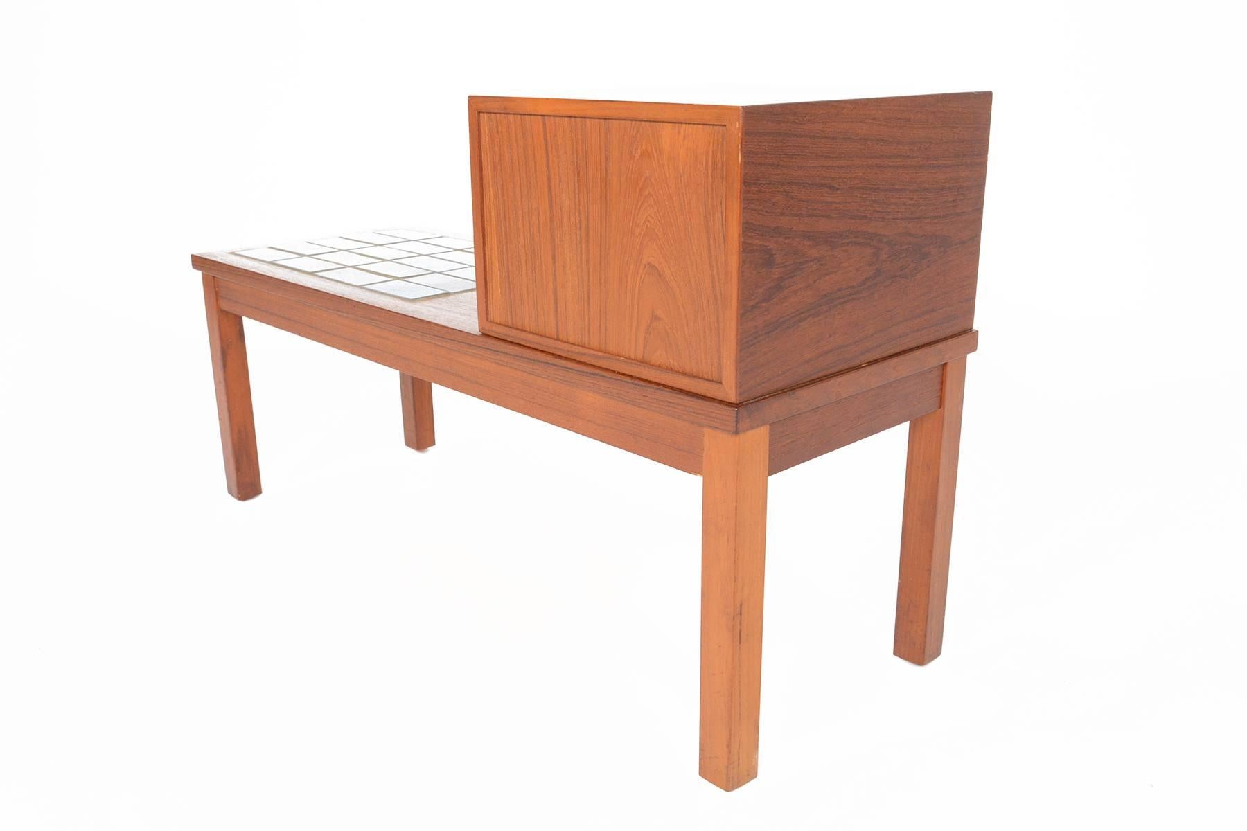 Danish Modern Teak and Tile Telephone Bench 4