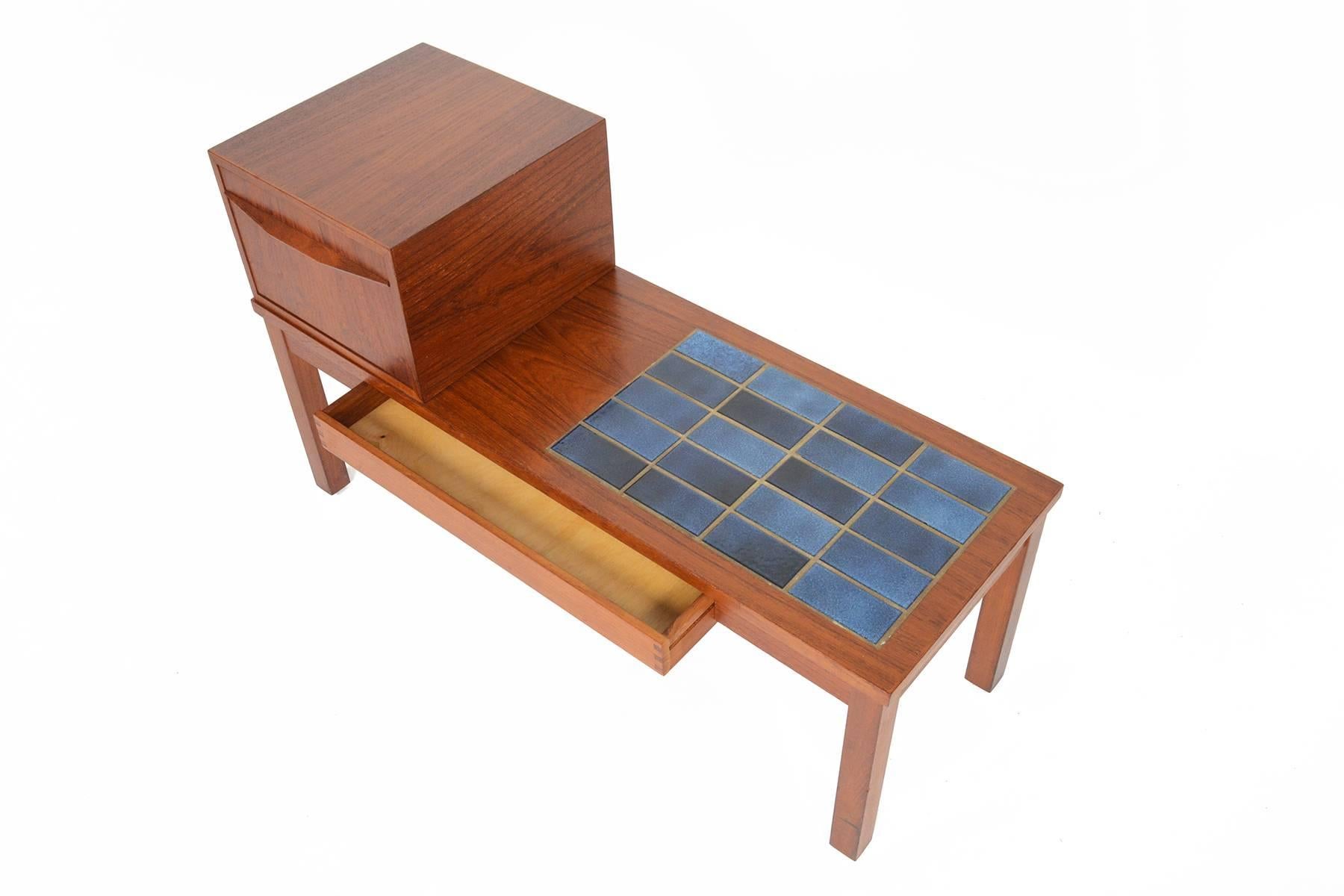 Danish Modern Teak and Tile Telephone Bench 2