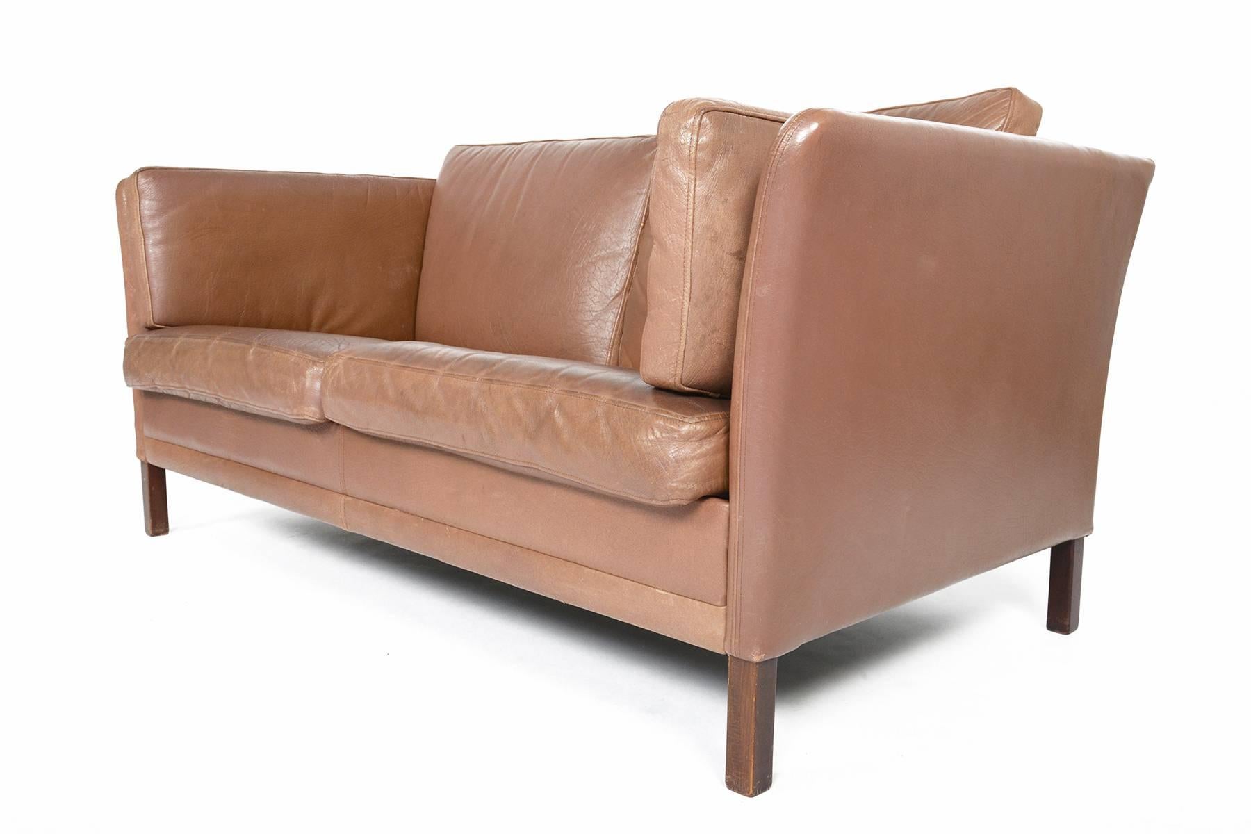Mid-20th Century Stouby Brown Leather Loveseat Sofa
