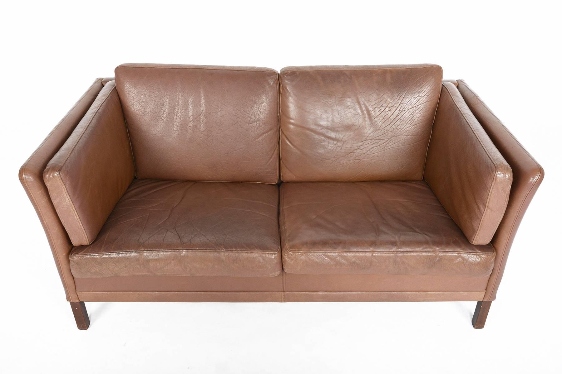 Stouby Brown Leather Loveseat Sofa 2