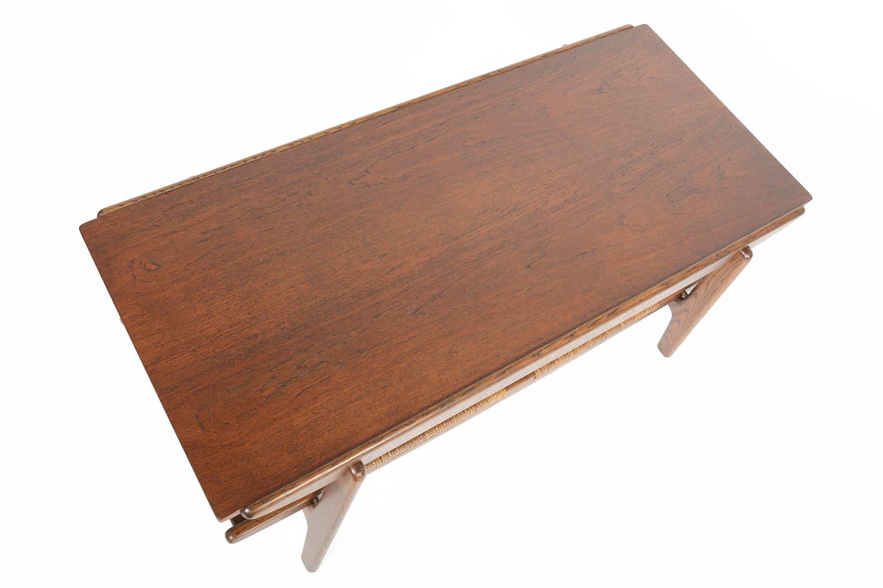 Large Teak and Oak Surfboard Coffee Table with Rack In Excellent Condition In Berkeley, CA