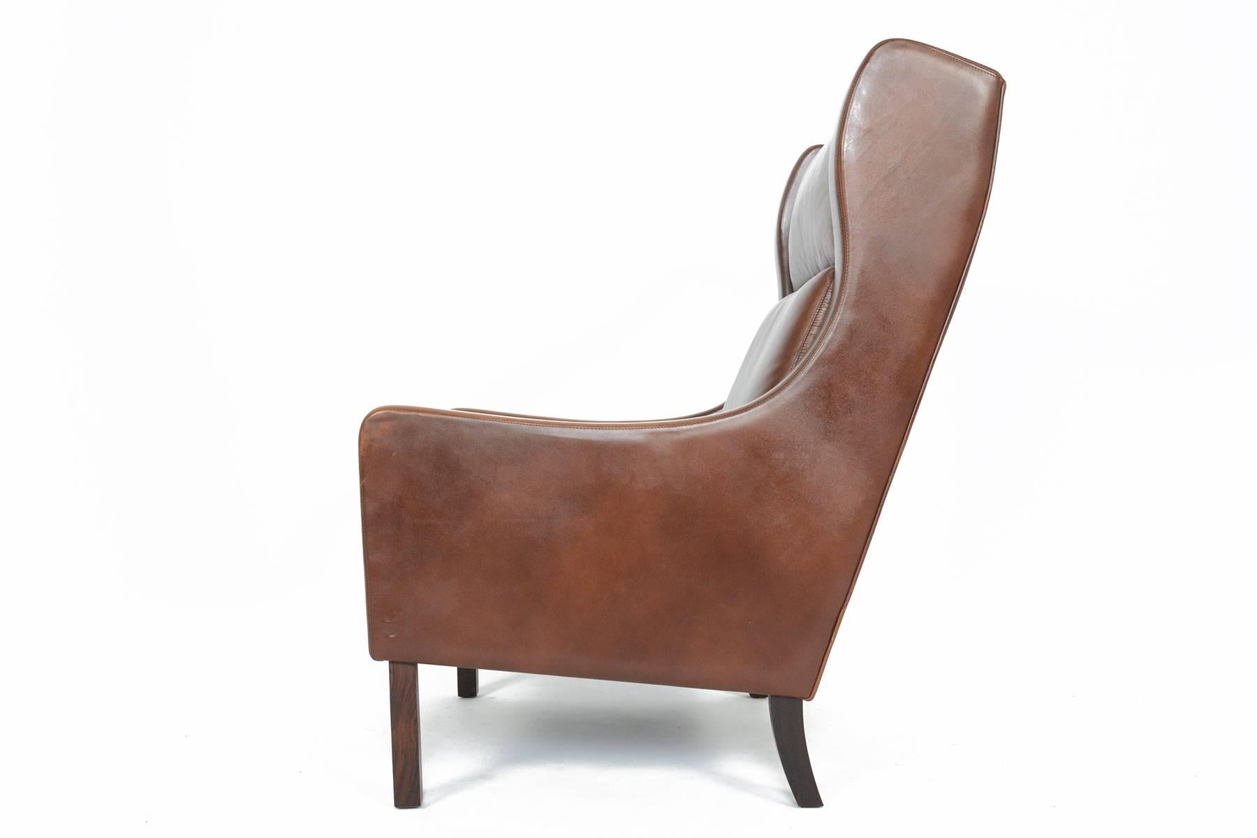 Scandinavian Modern Møgensen Style High Back Leather Lounge Chair