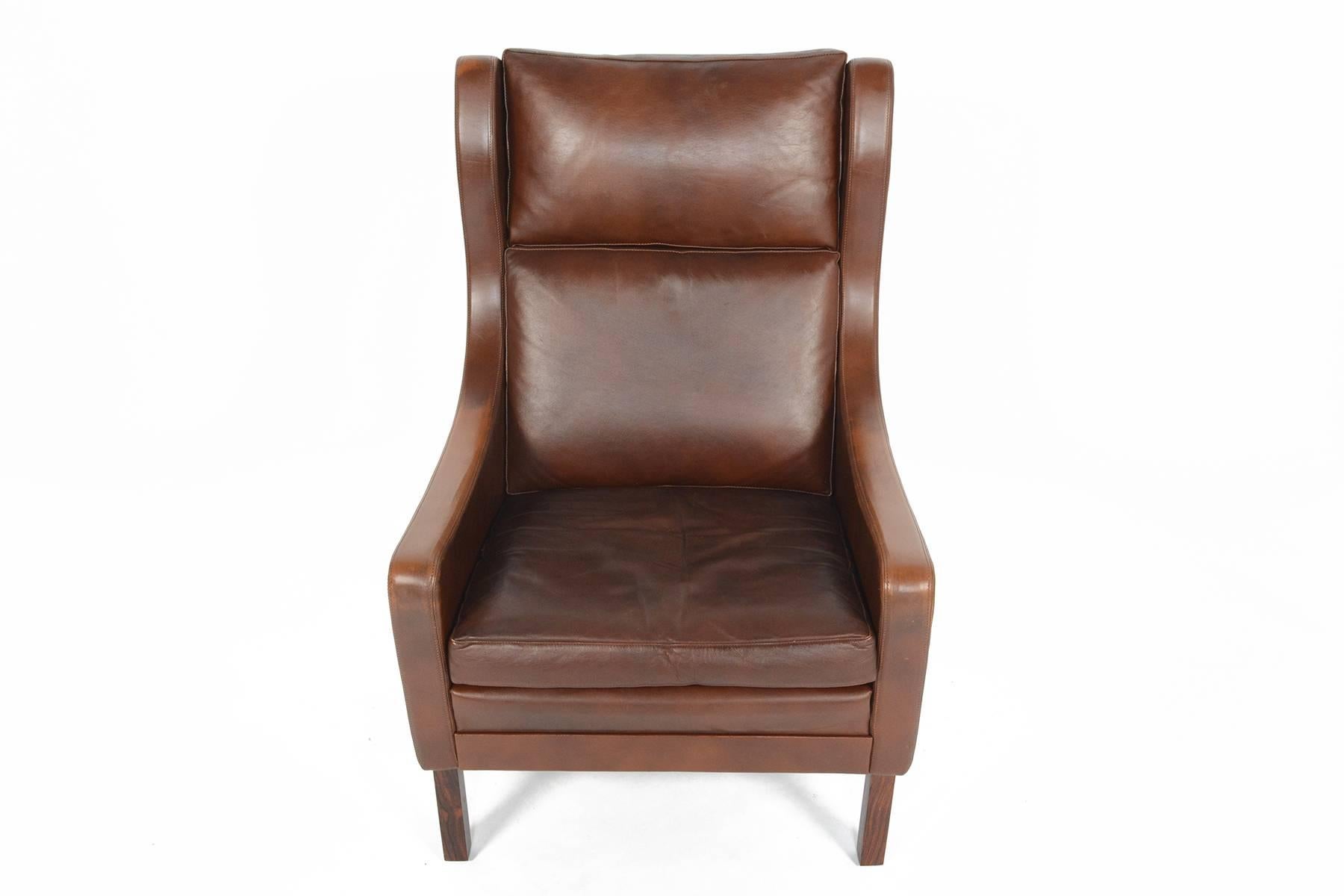 Danish Møgensen Style High Back Leather Lounge Chair