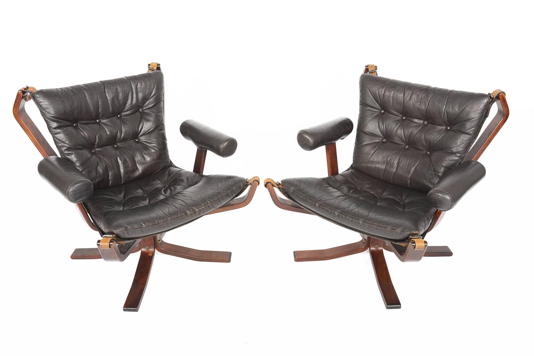 Danish Pair of Armed Falcon Chairs by Sigurd Ressell