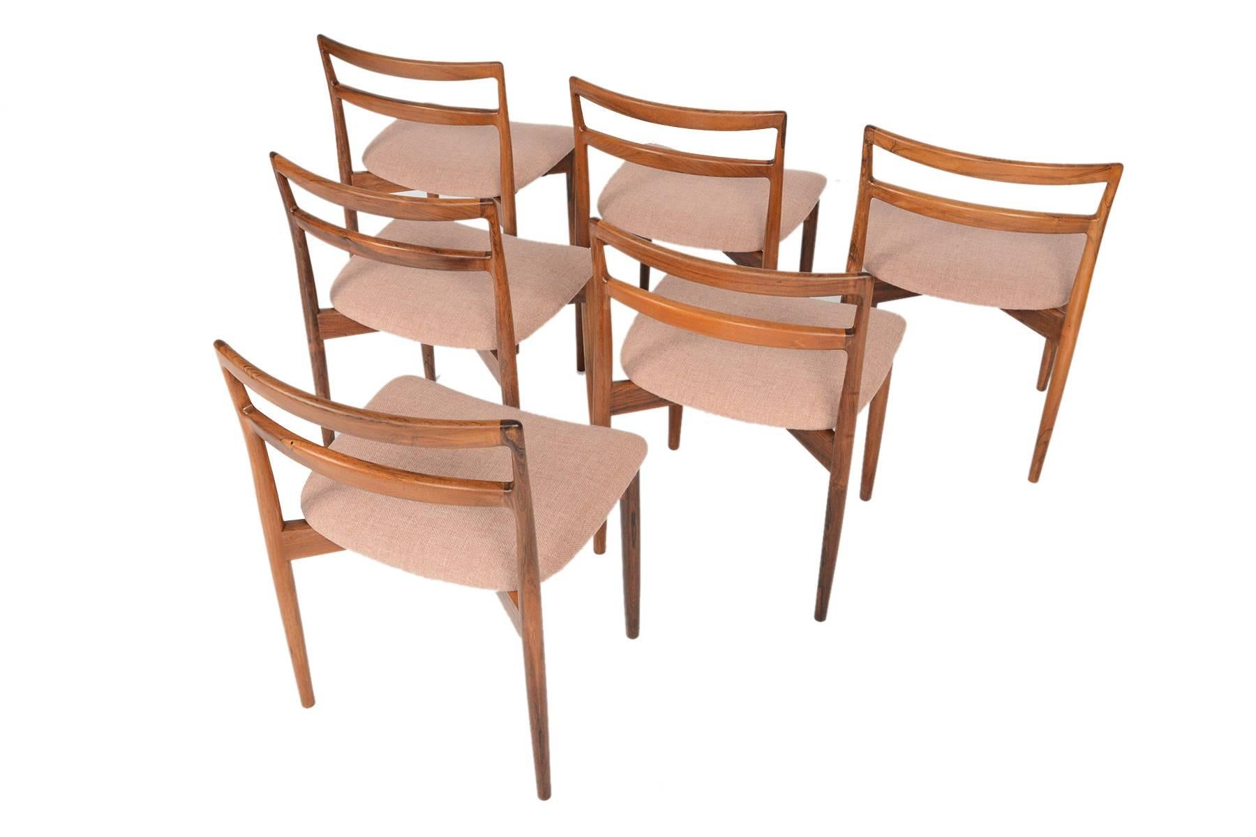 Scandinavian Modern Set of Six H.W. Klein for Bramin Rosewood Dining Chairs