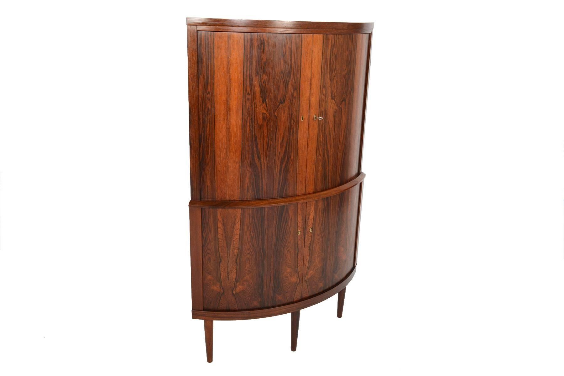 Mid-20th Century Bow Front Brazilian Rosewood Corner Unit