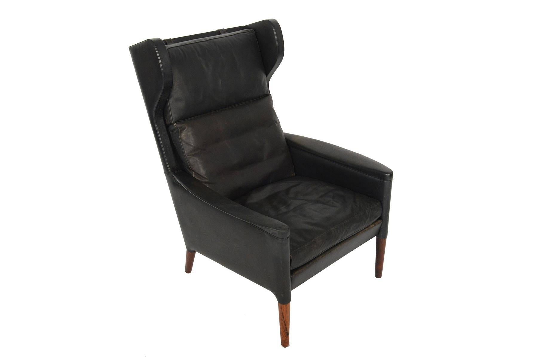 Kurt Ostervig Model 55 Black Leather Lounge Chair and Ottoman In Good Condition In Berkeley, CA