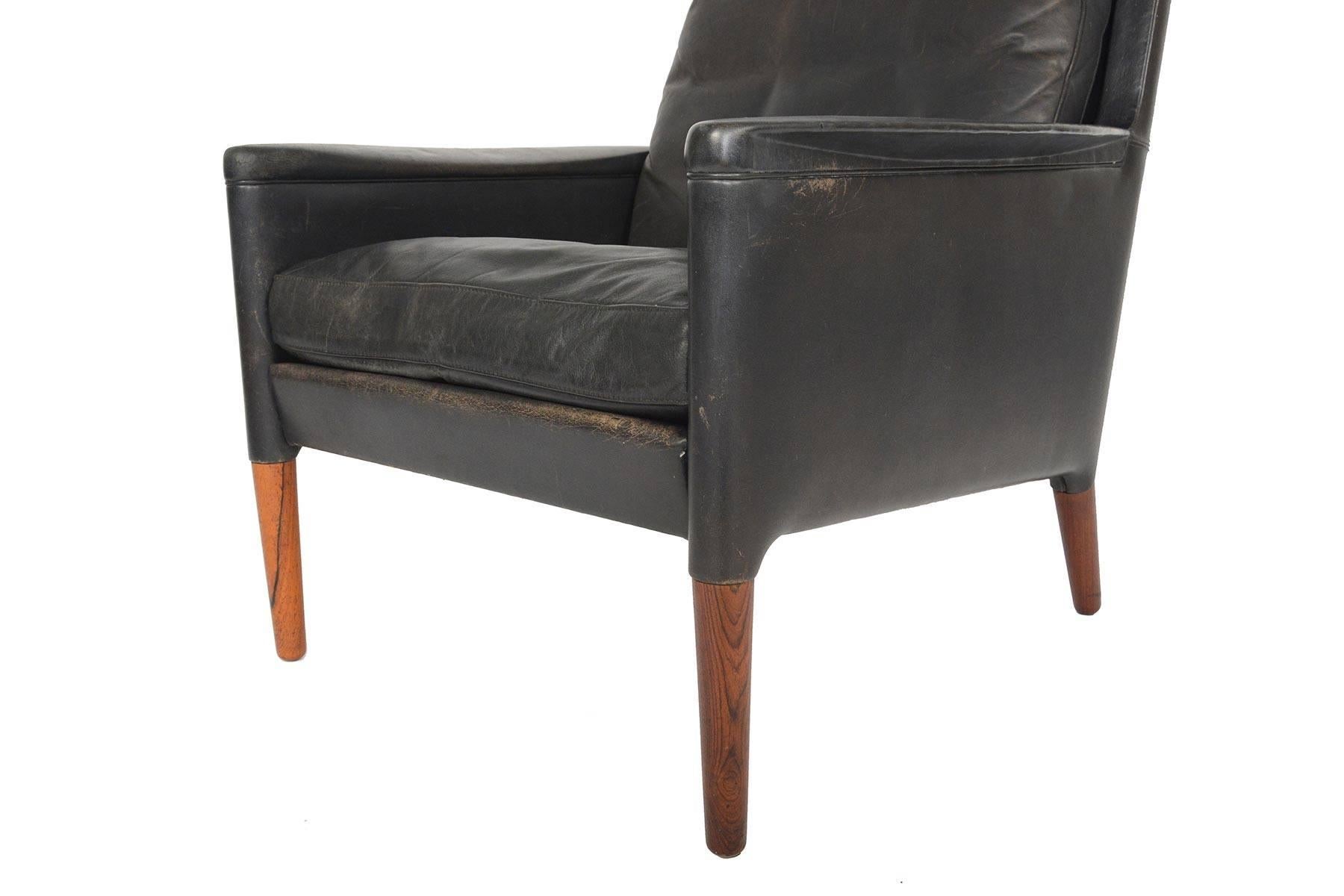 Kurt Ostervig Model 55 Black Leather Lounge Chair and Ottoman 1