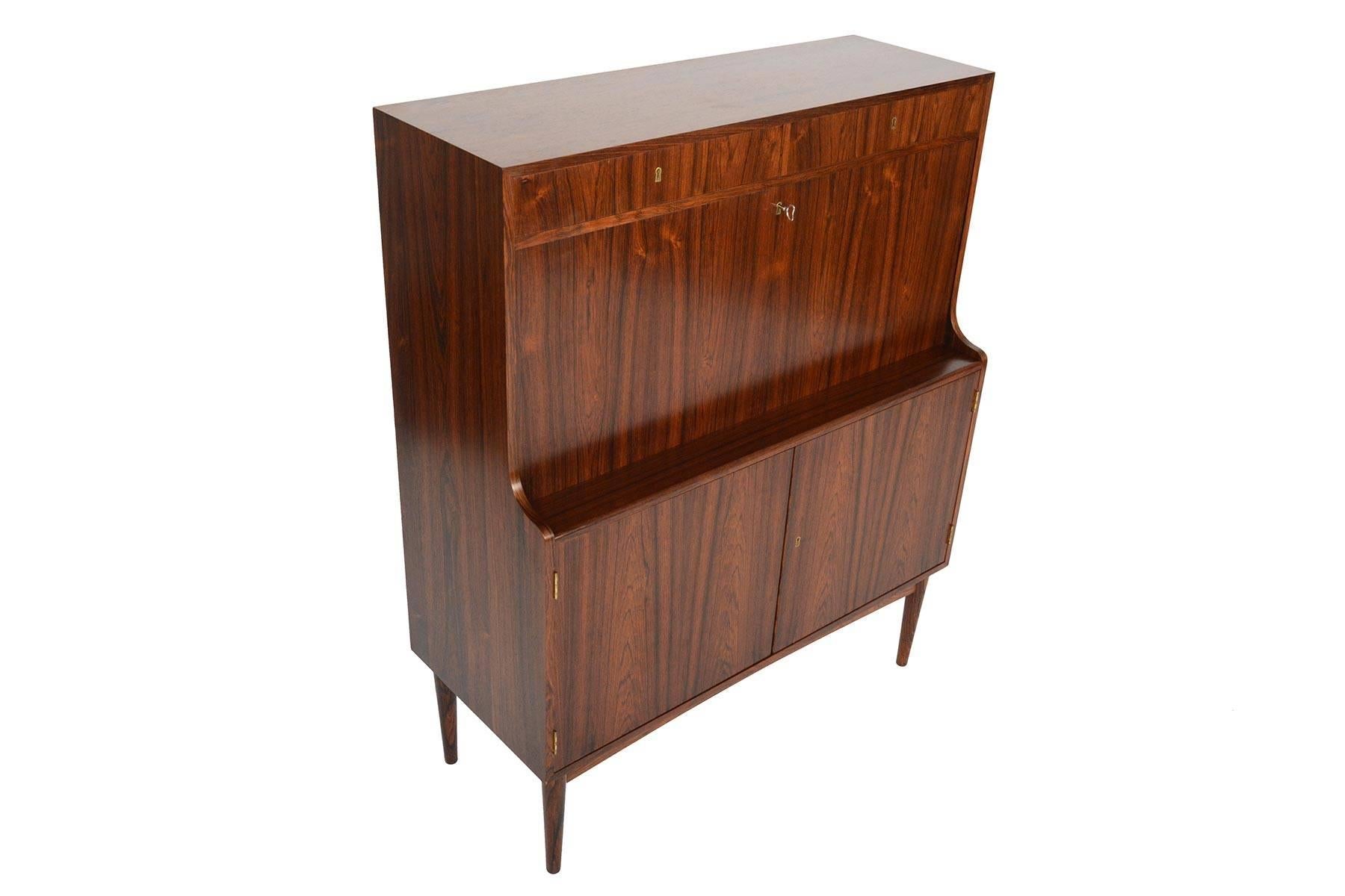 Danish Modern Rosewood Secretary Desk with Bar In Excellent Condition In Berkeley, CA