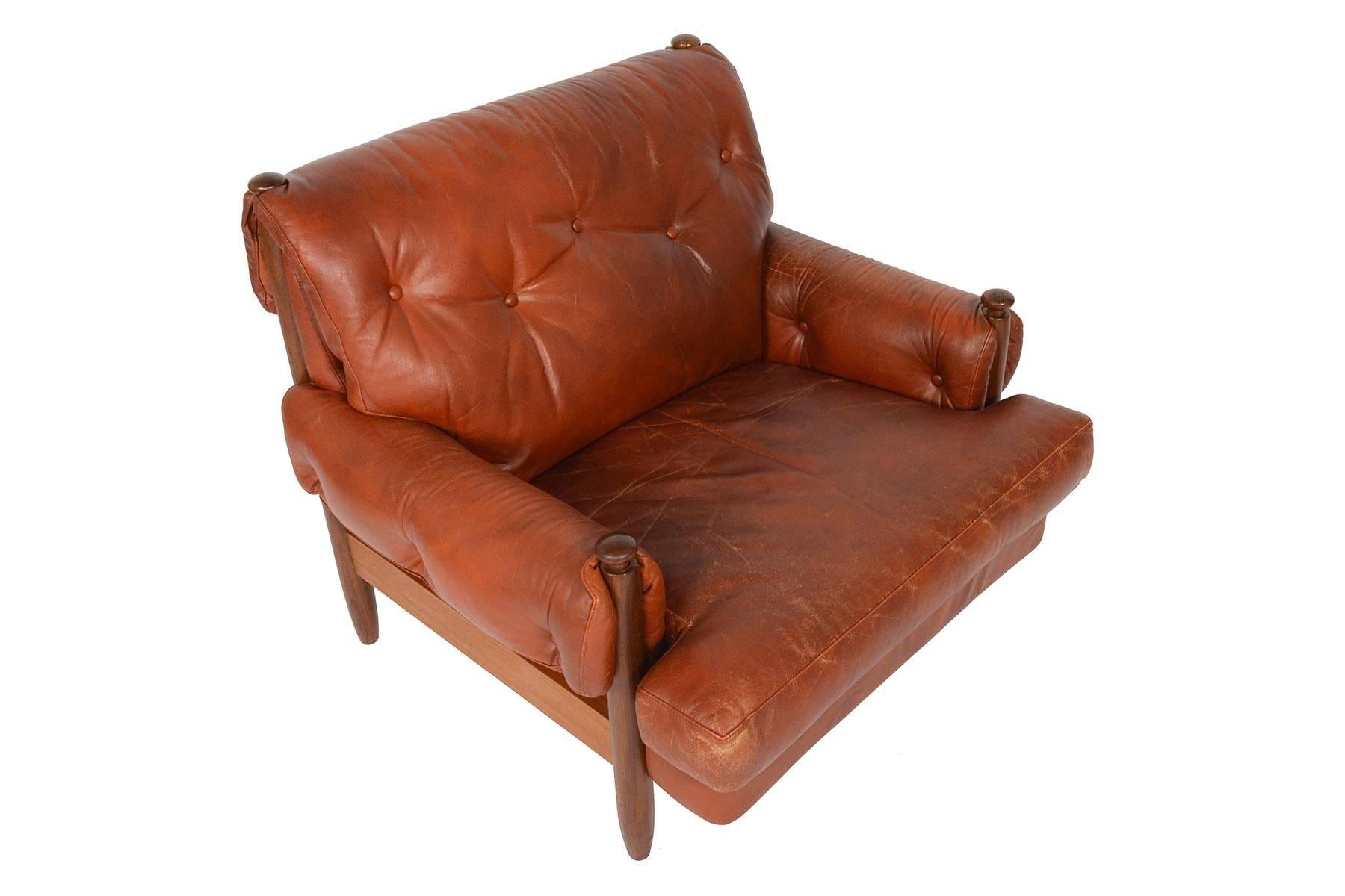 Scandinavian Modern Walnut and Leather Brazilian Style Lounge Chair