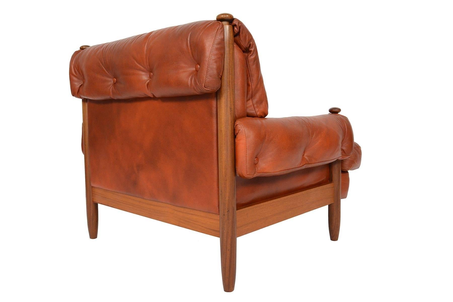 Swedish Walnut and Leather Brazilian Style Lounge Chair