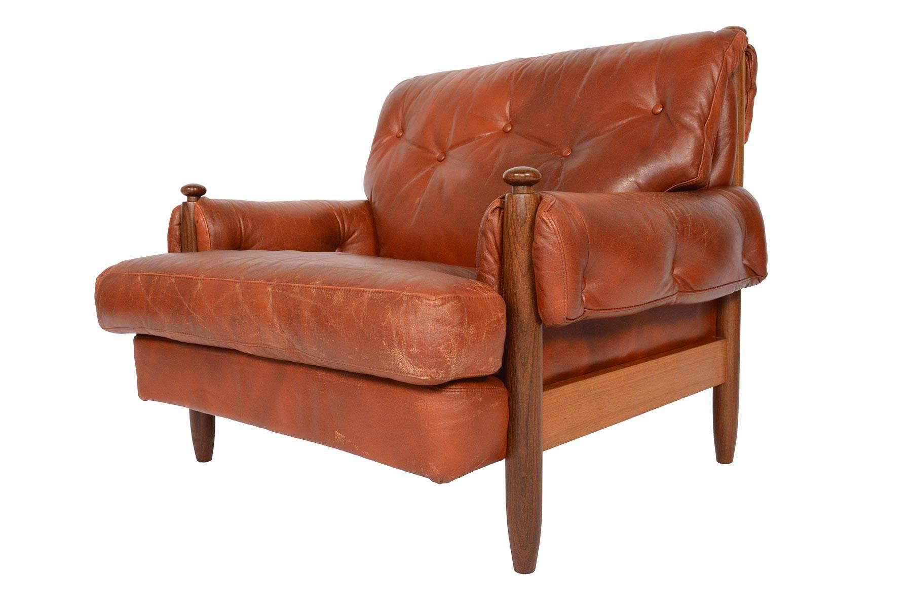 Walnut and Leather Brazilian Style Lounge Chair 1