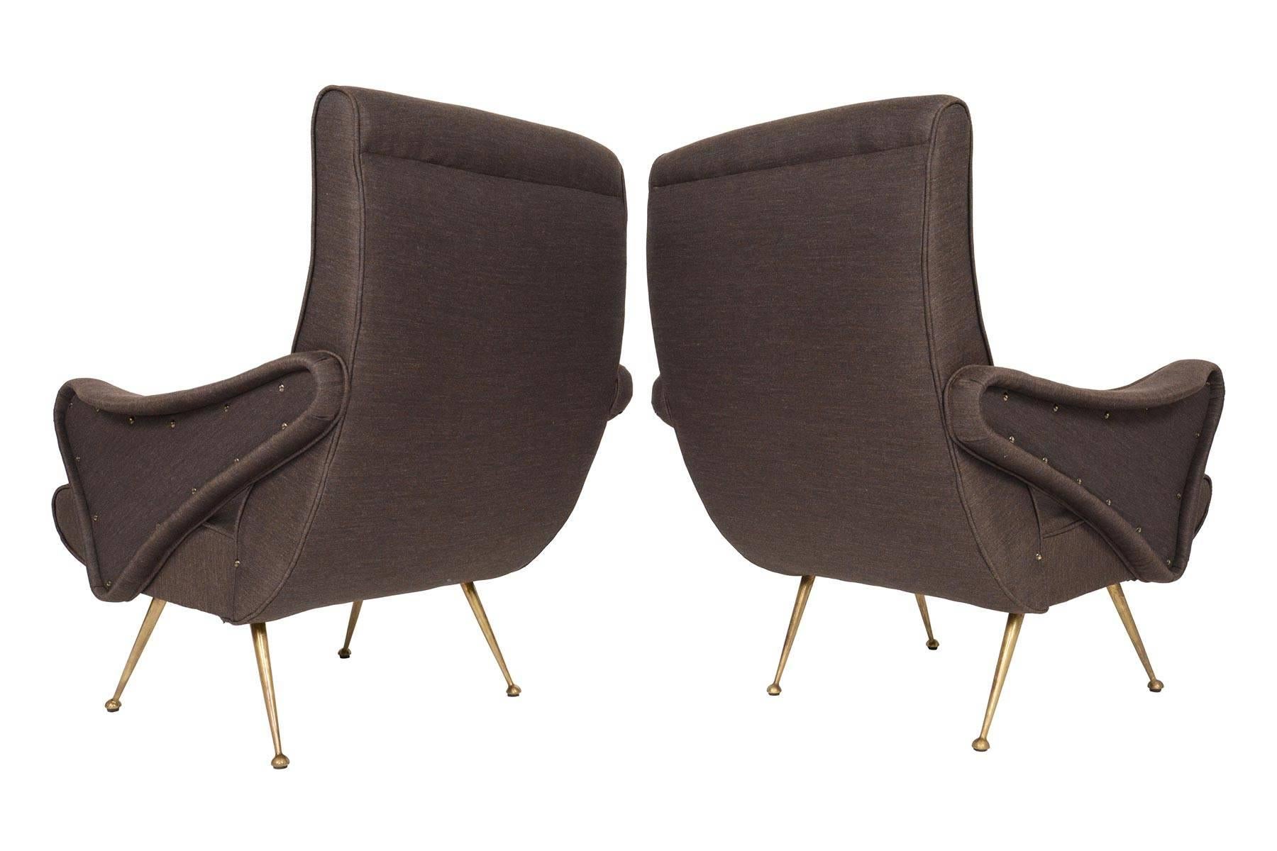 Pair of Italian Modern Zanuso Style Lounge Chairs In Excellent Condition In Berkeley, CA