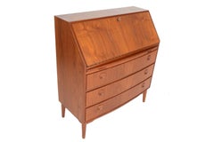 Danish Modern Bow Edge Teak Drop Front Secretary Desk