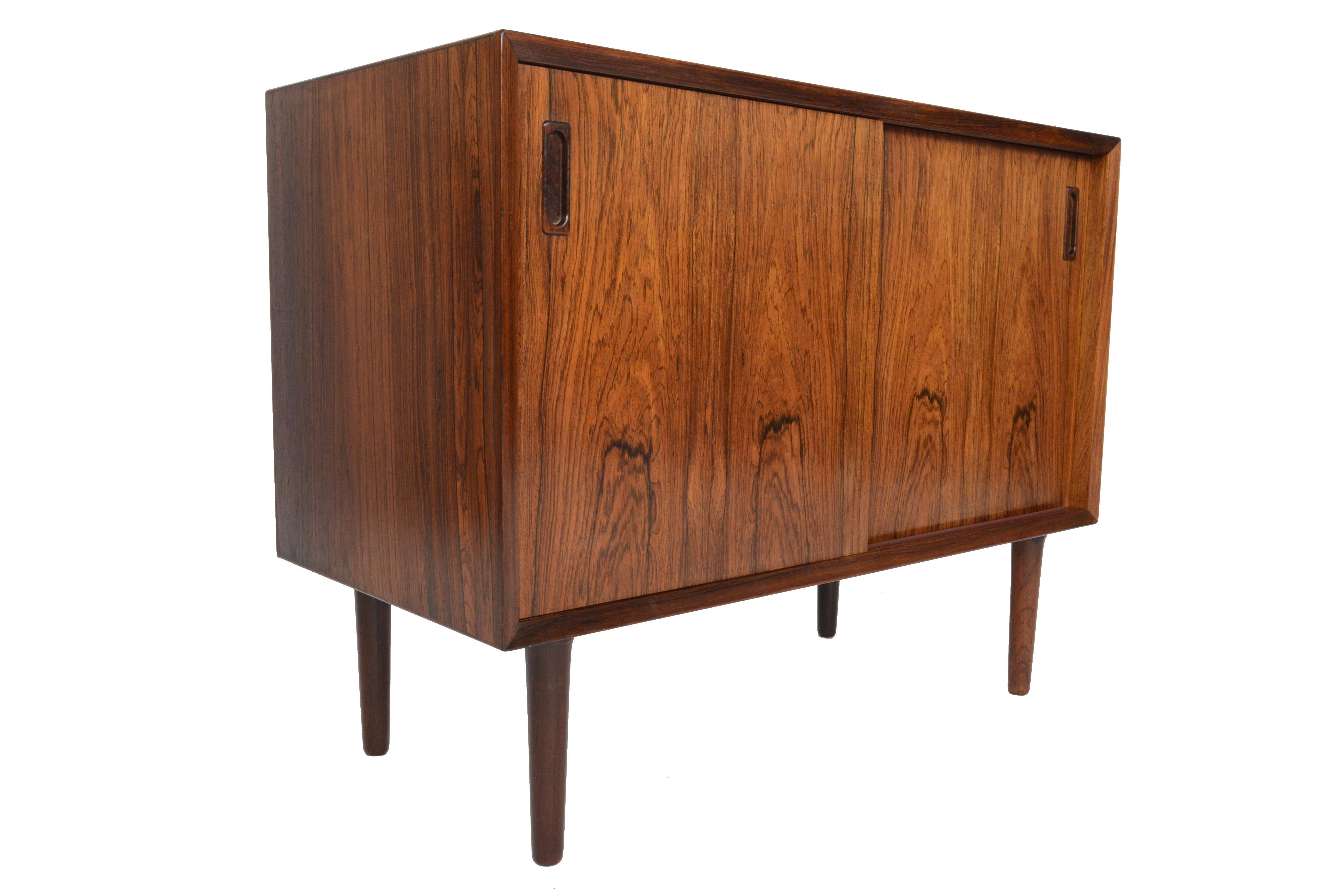 Danish Modern Small Rosewood Sliding Door Credenza by Lyby 1