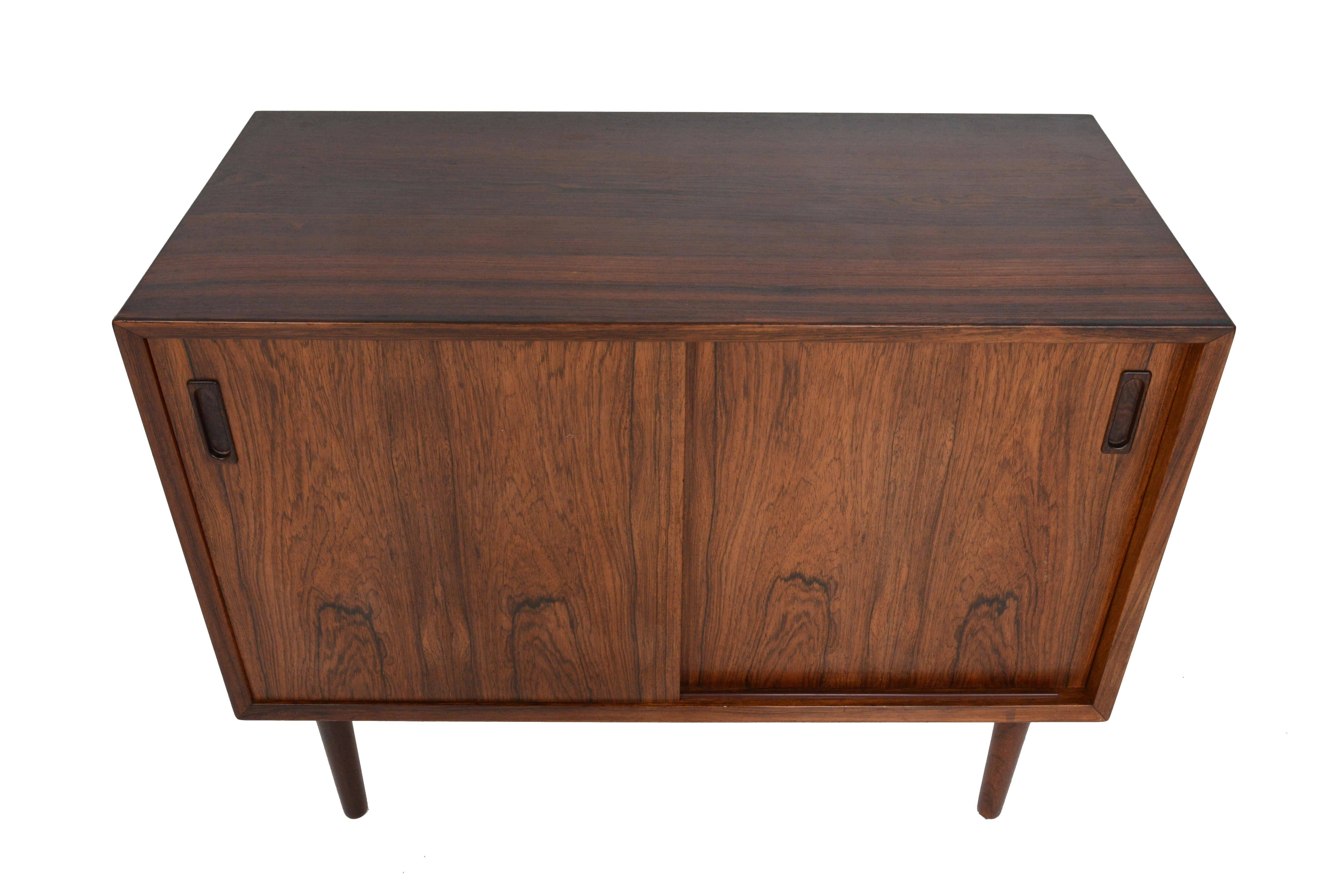 Danish Modern Small Rosewood Sliding Door Credenza by Lyby In Good Condition In Berkeley, CA