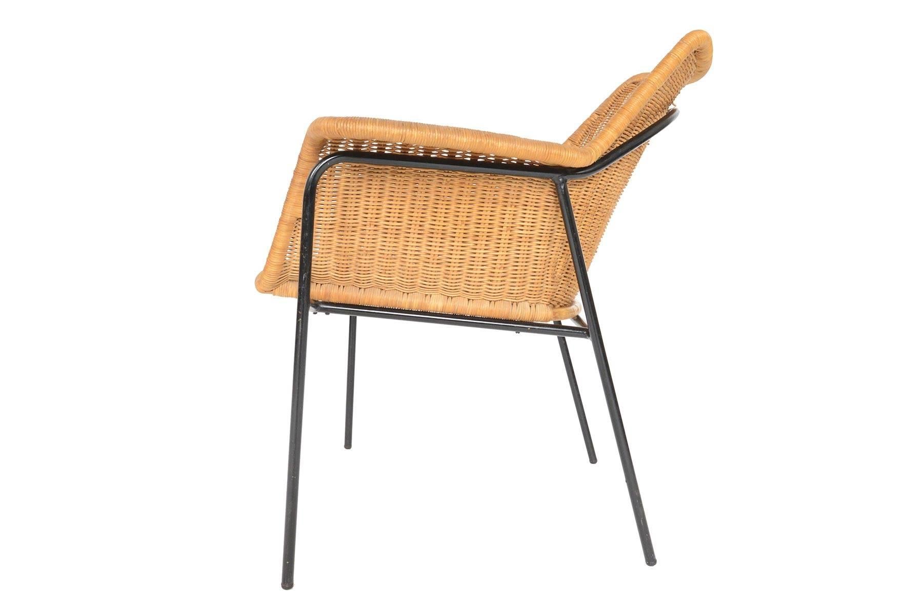 Danish Modern Wicker and Iron Lounge Chair 2