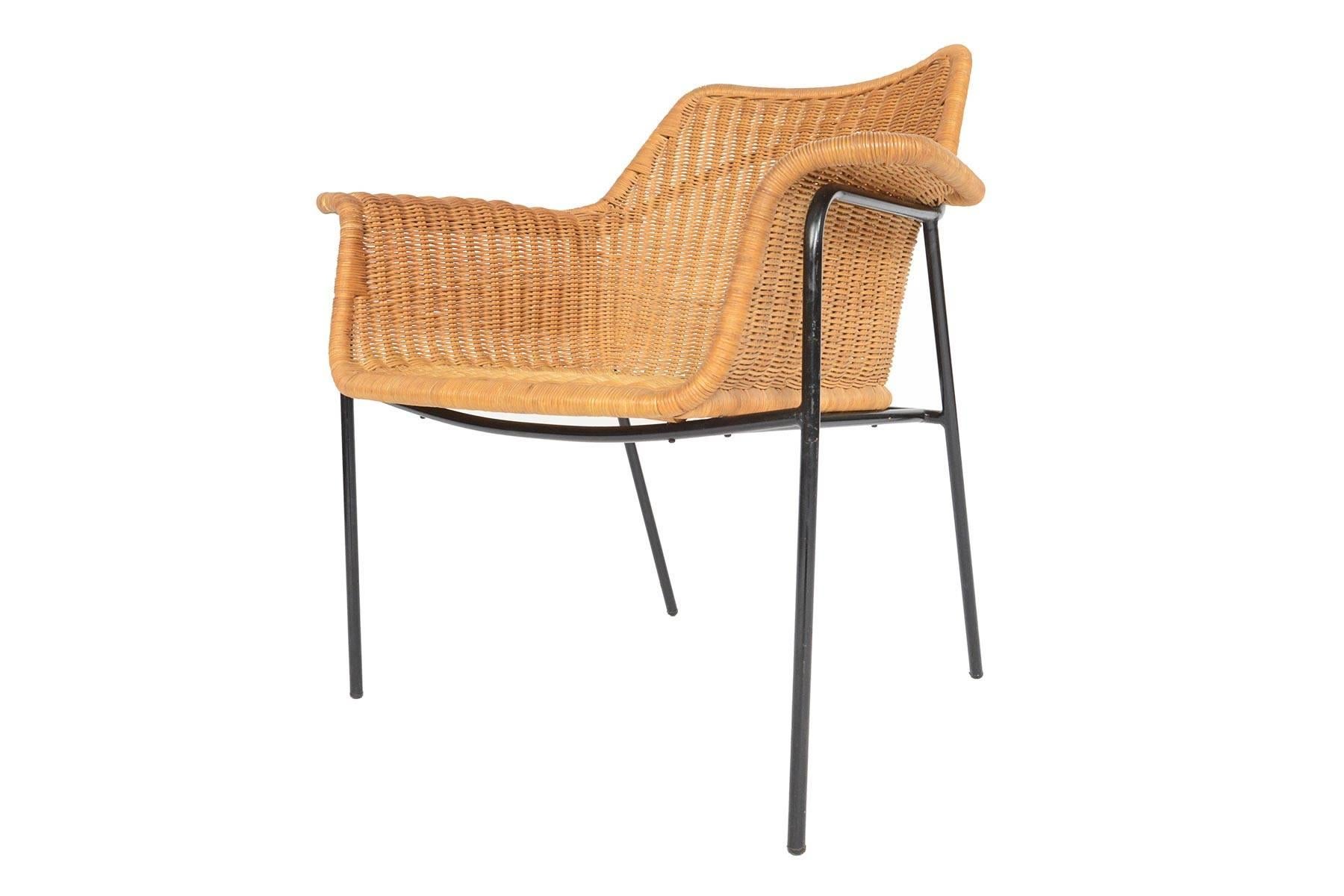 Danish Modern Wicker and Iron Lounge Chair 4