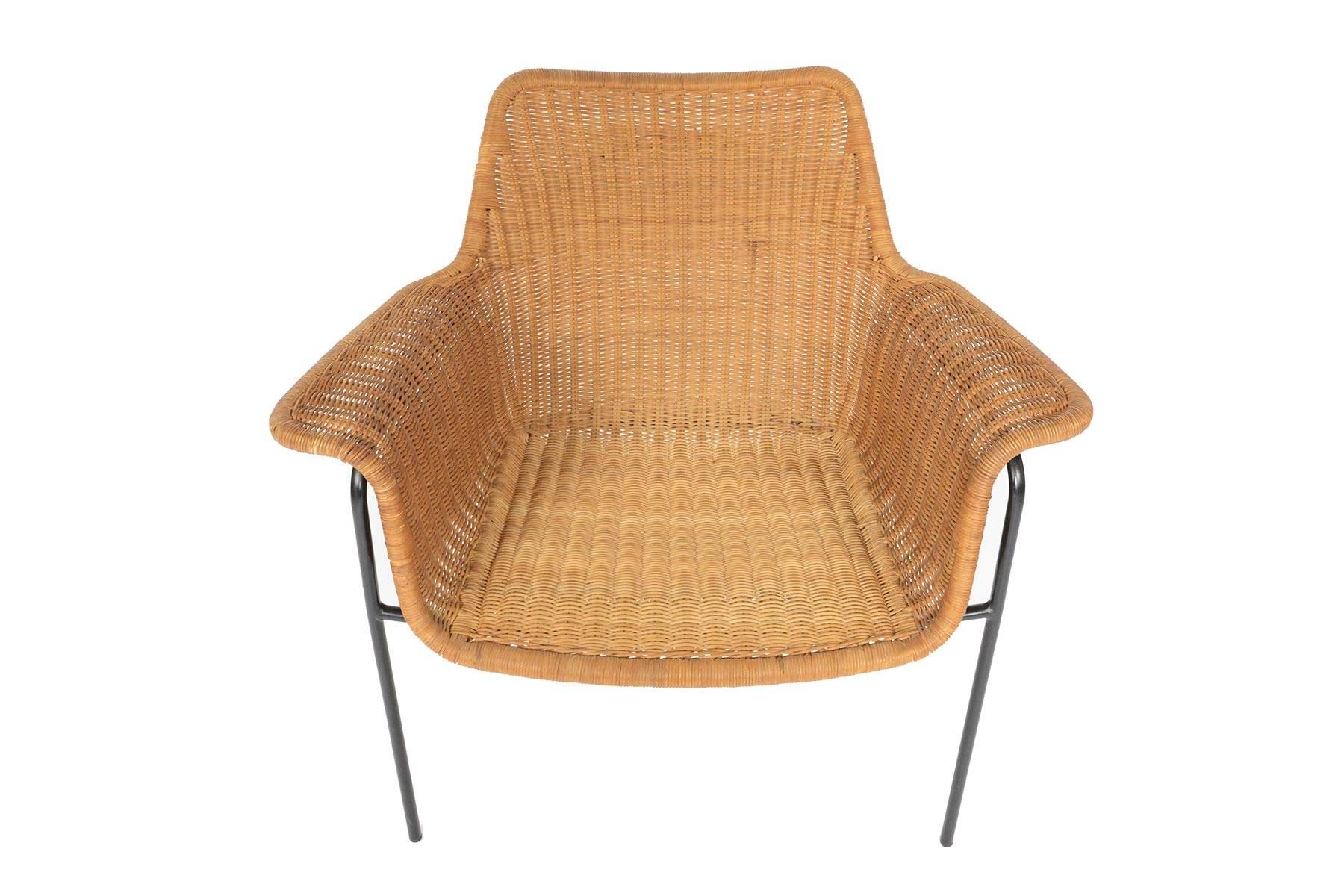 Danish Modern Wicker and Iron Lounge Chair 5